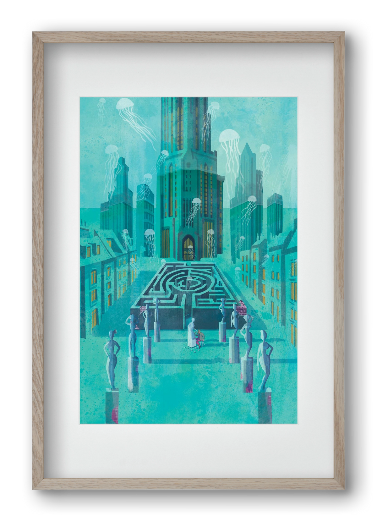 Underwater city, 40x60 cm (30x45 cm), Tölgy keret, paszpartuval