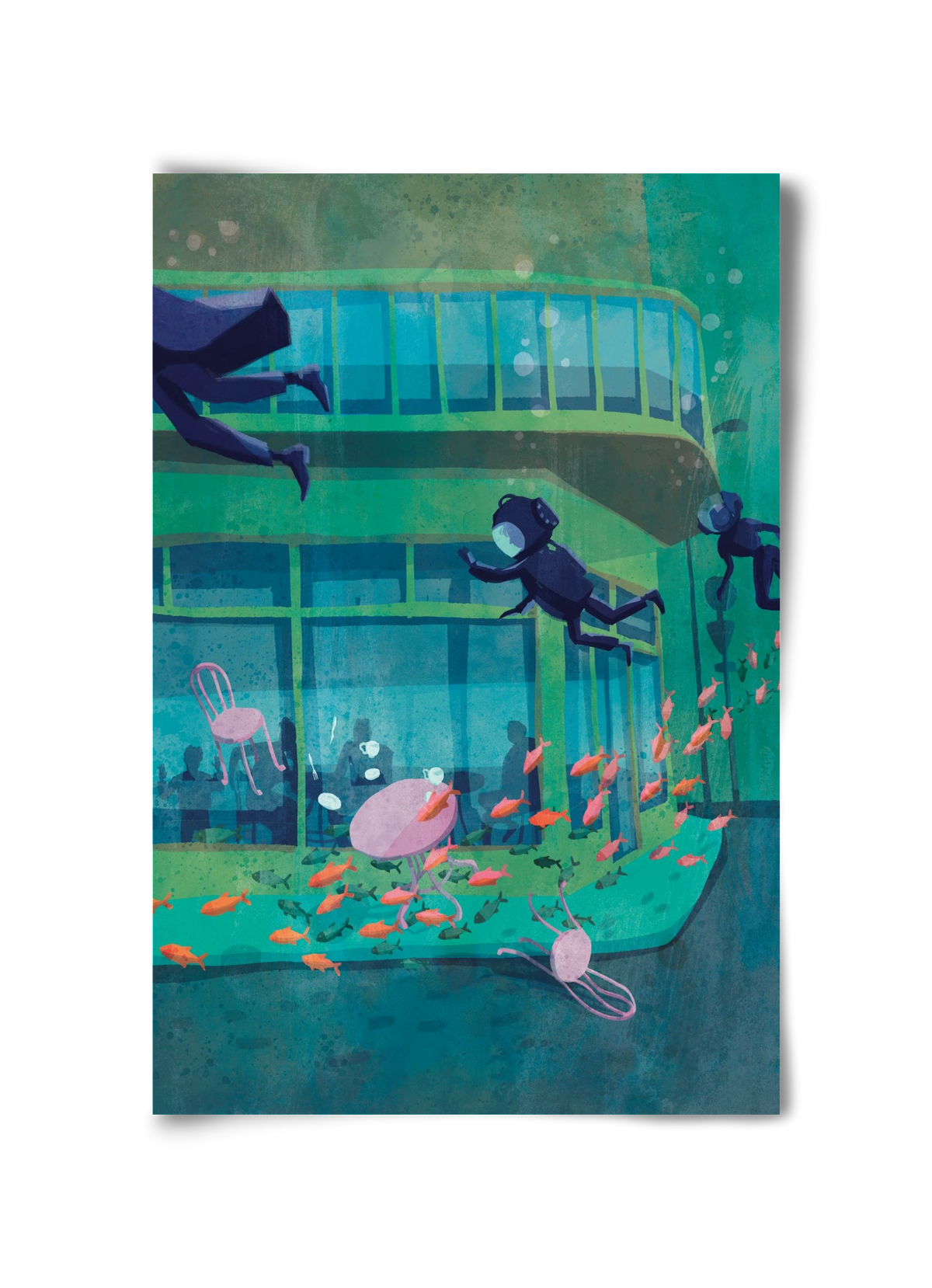 Corner café with fish, 30x45 cm, Keret nélkül