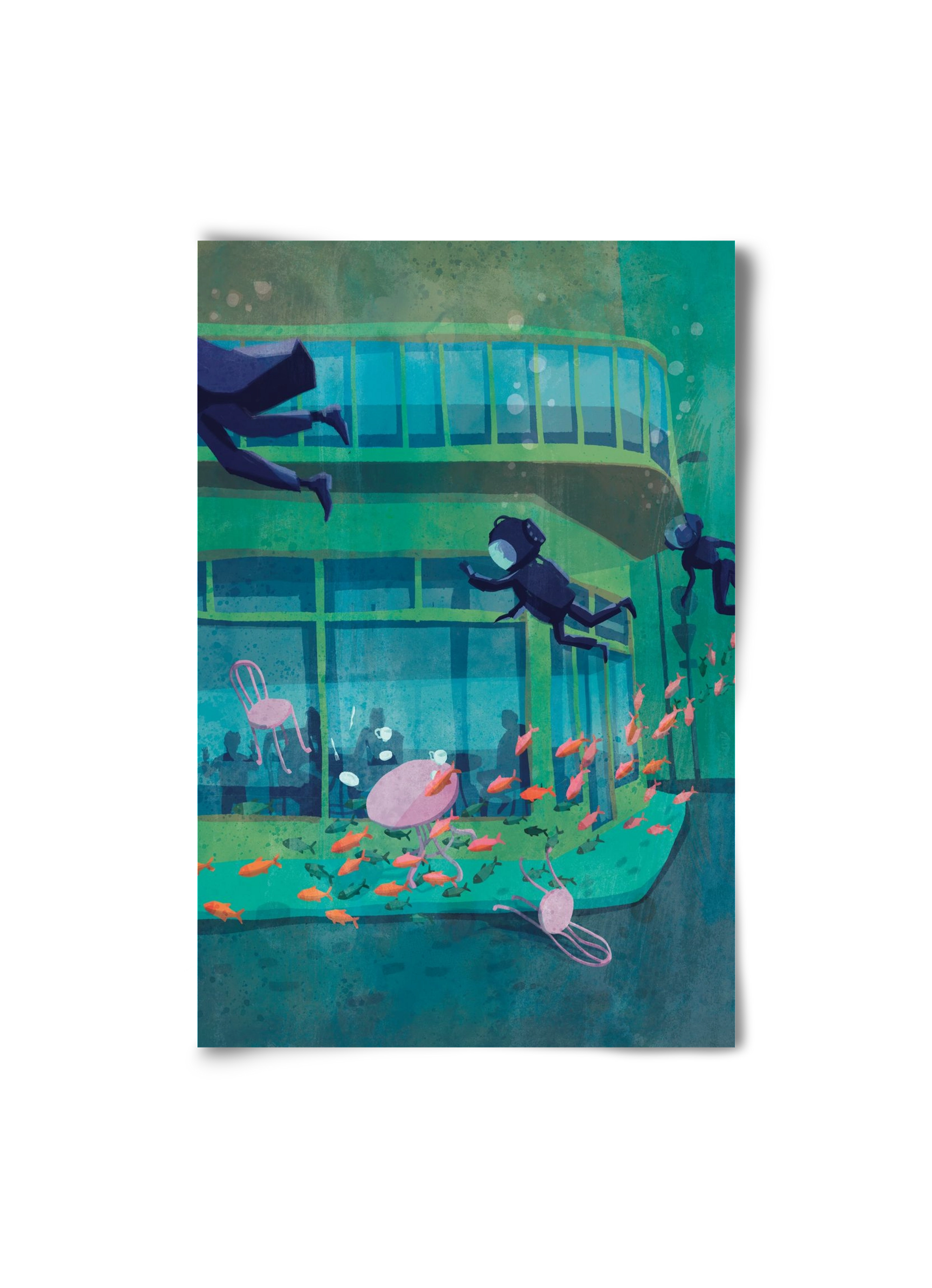 Corner café with fish, 20x30 cm, Keret nélkül