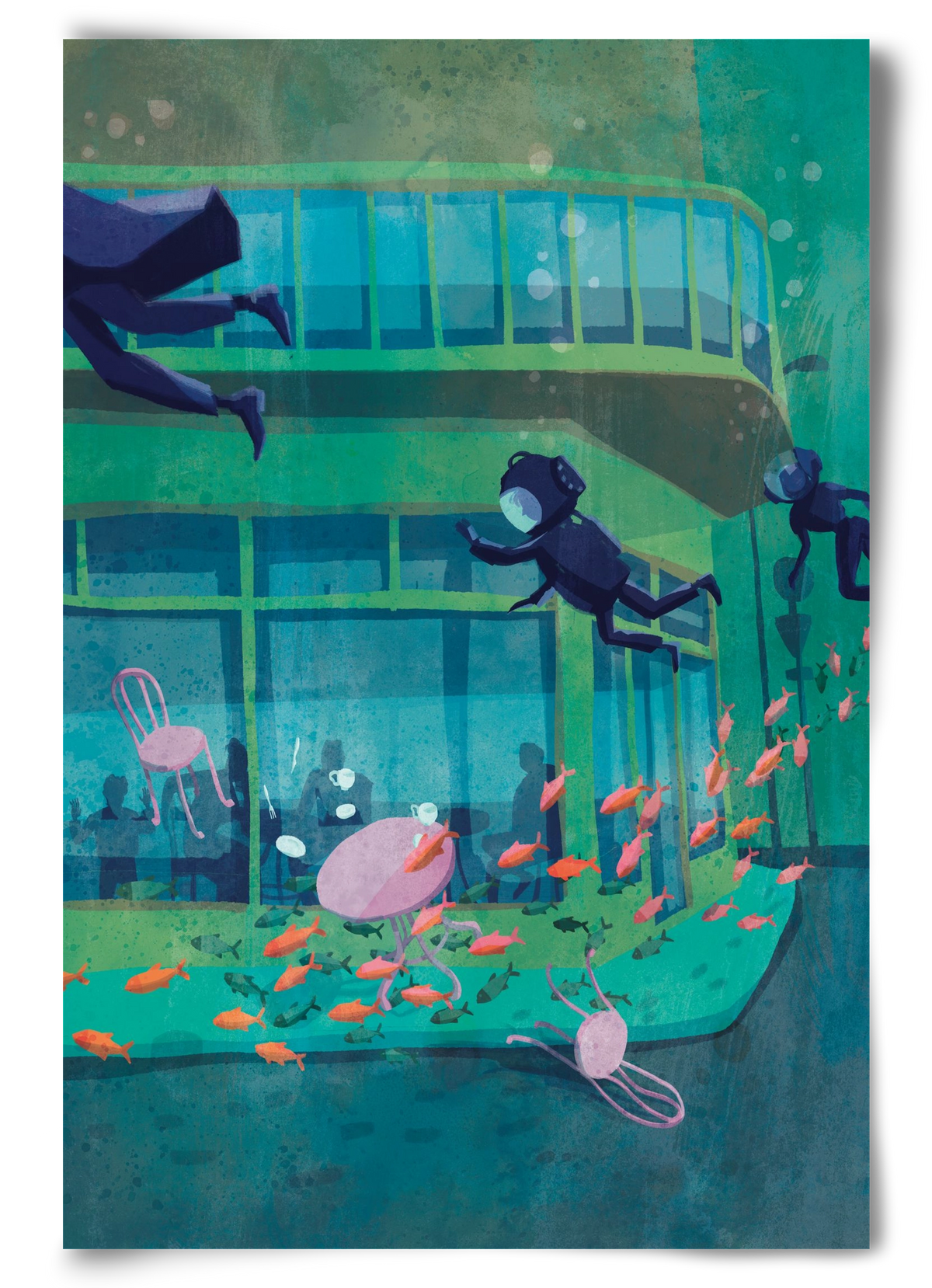 Corner café with fish, 60x90 cm, Keret nélkül