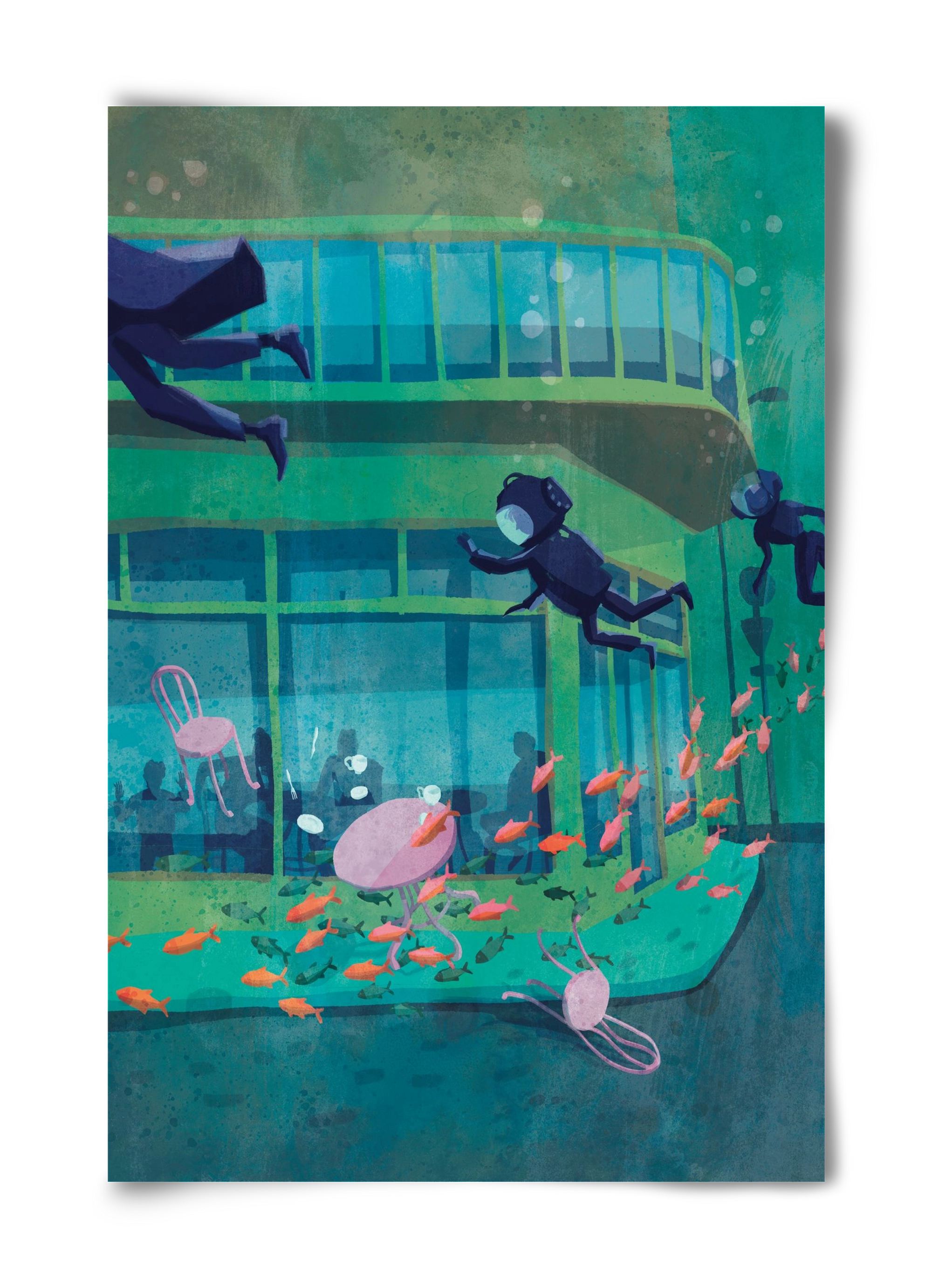 Corner café with fish, 40x60 cm, Keret nélkül