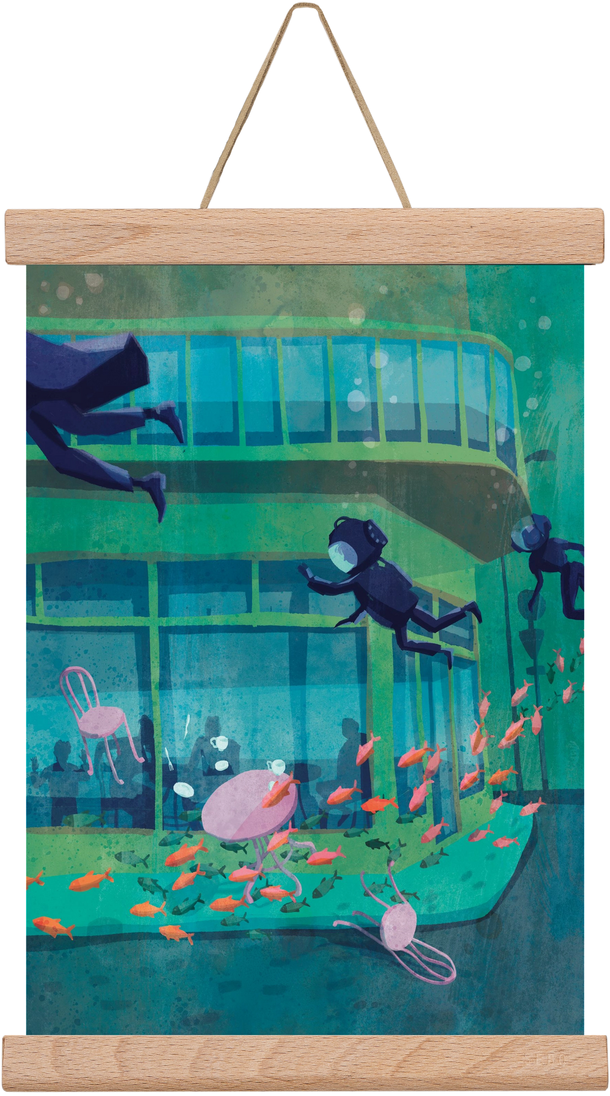 Corner café with fish, 20x30 cm (20x30 cm), Tölgy akasztó