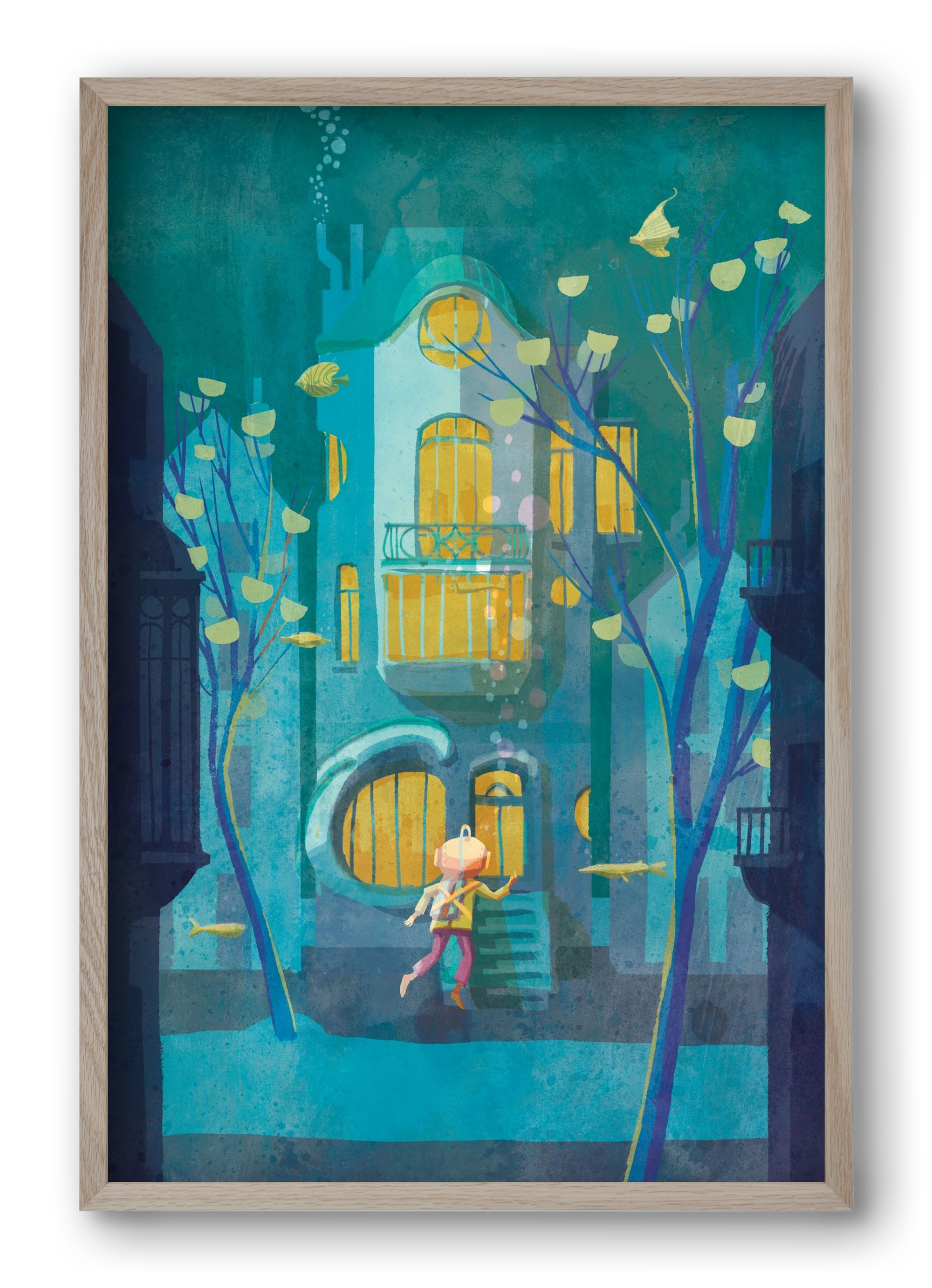 House under water, 40x60 cm (40x60 cm), Tölgy keret