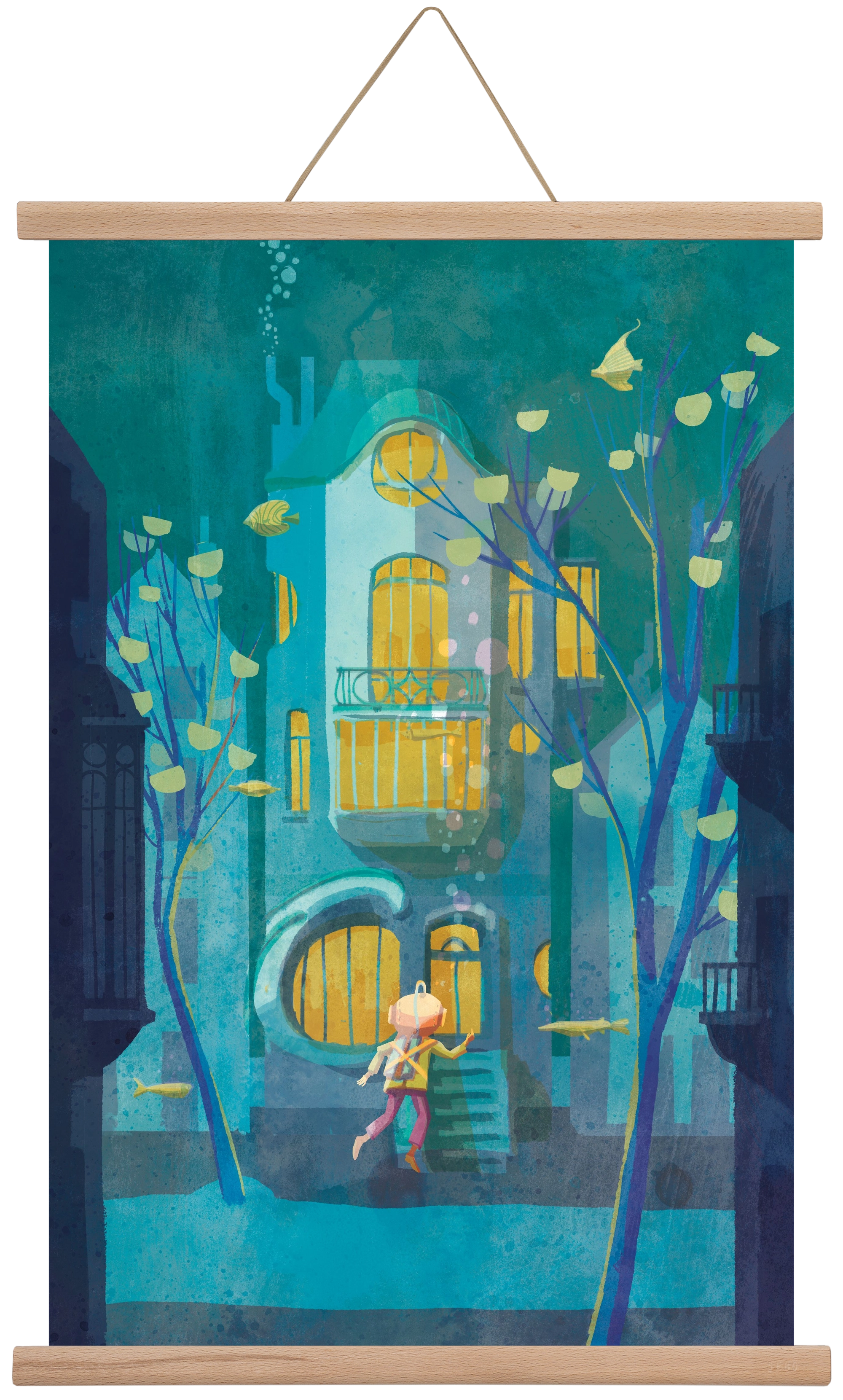 House under water, 40x60 cm (40x60 cm), Tölgy akasztó