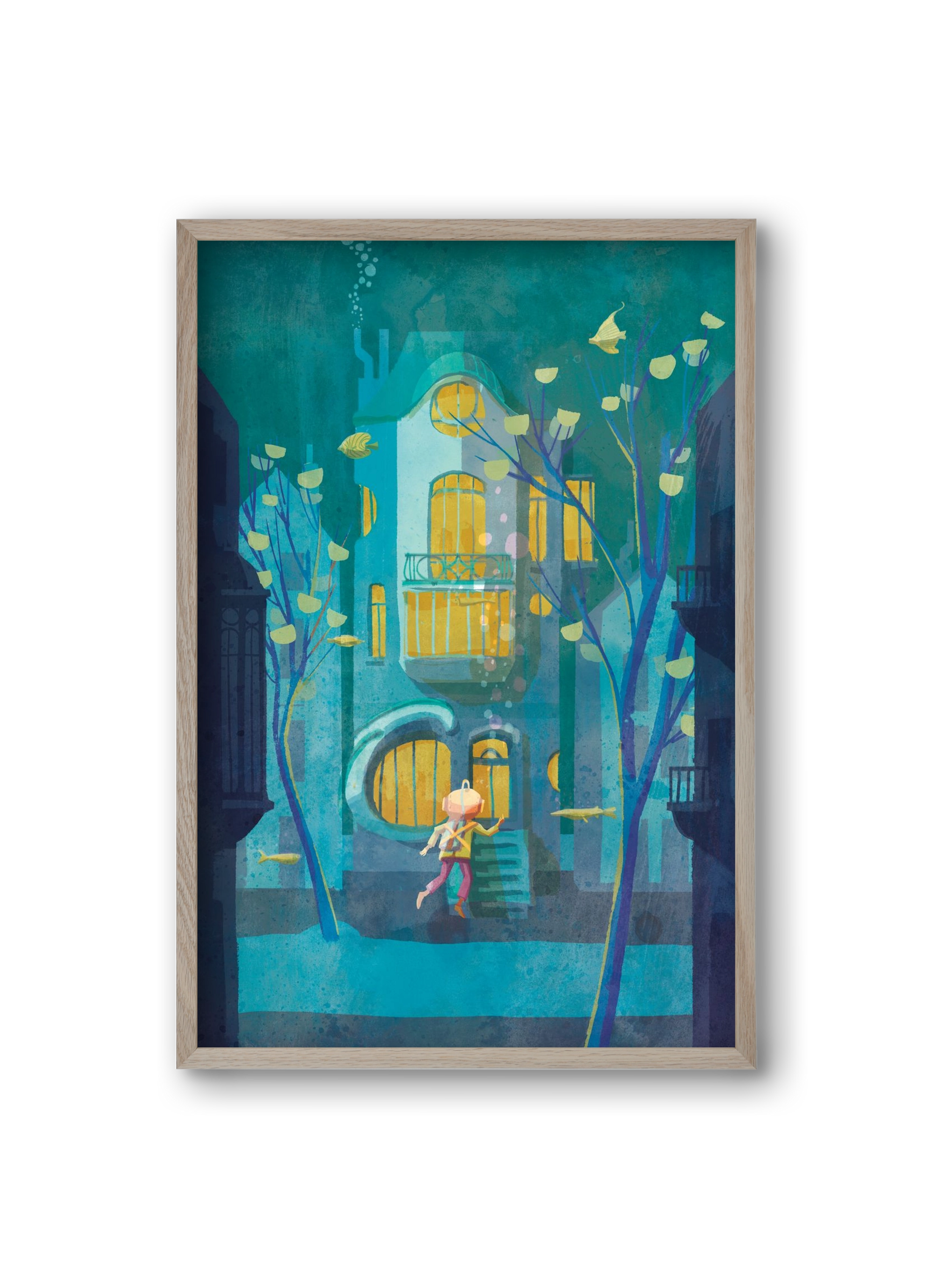 House under water, 20x30 cm (20x30 cm), Tölgy keret