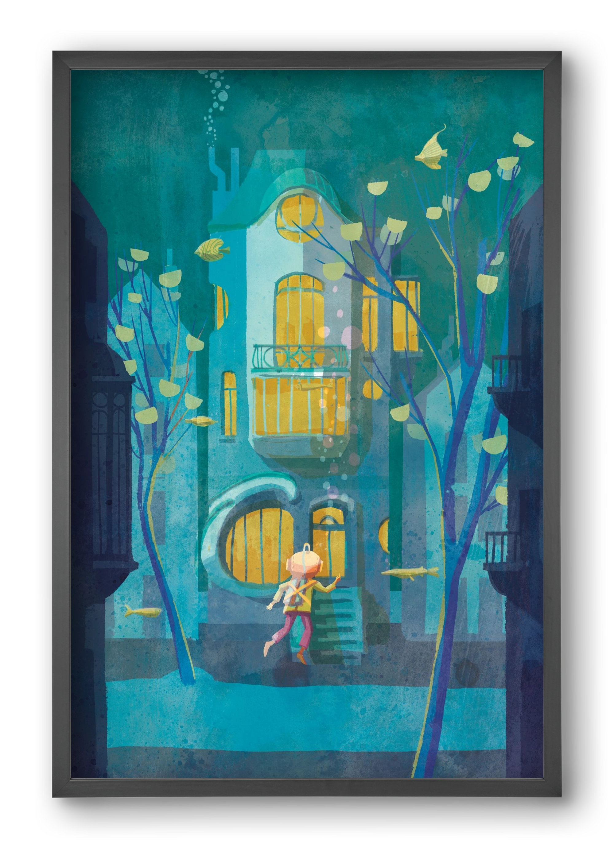 House under water, 40x60 cm (40x60 cm), Fekete keret