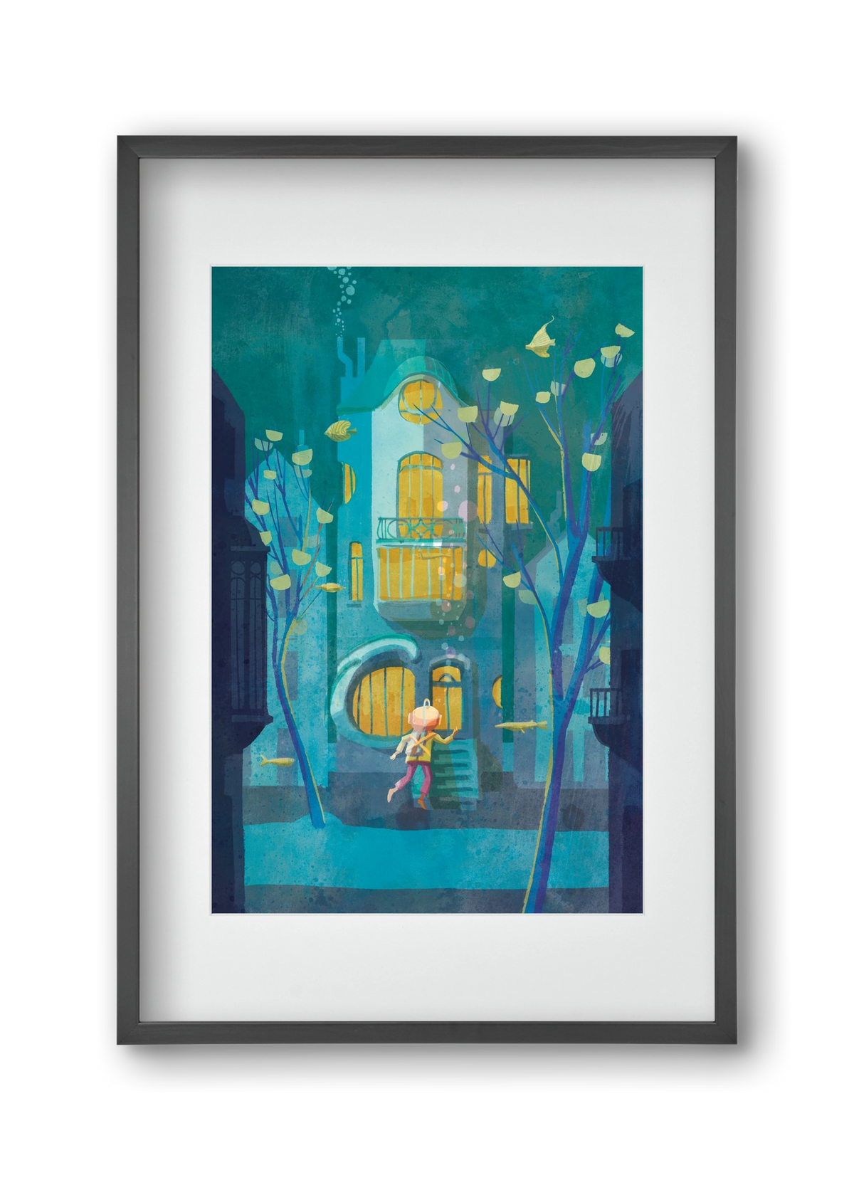 House under water, 30x45 cm (20x30 cm), Fekete keret, paszpartuval