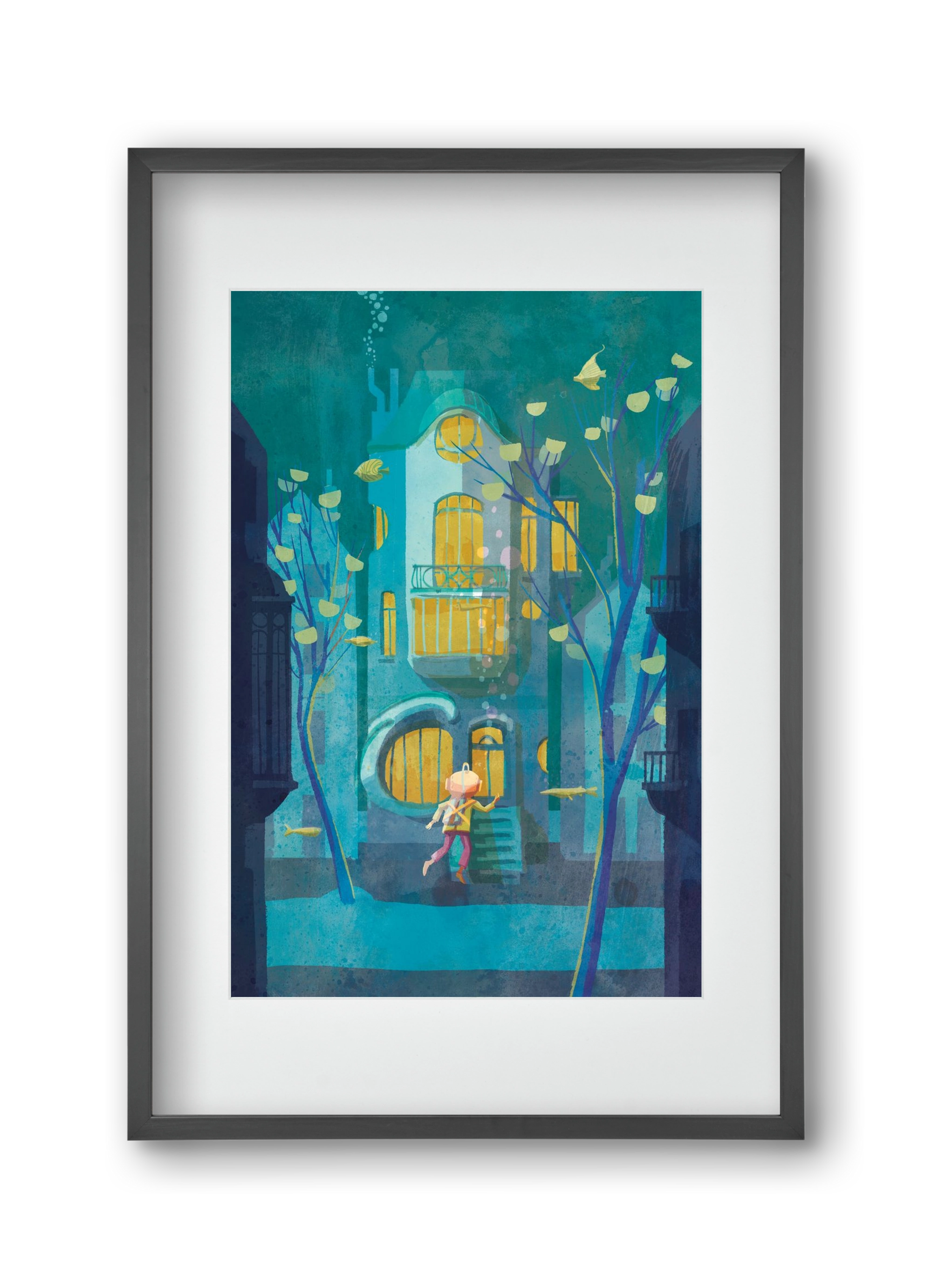 House under water, 30x45 cm (20x30 cm), Fekete keret, paszpartuval