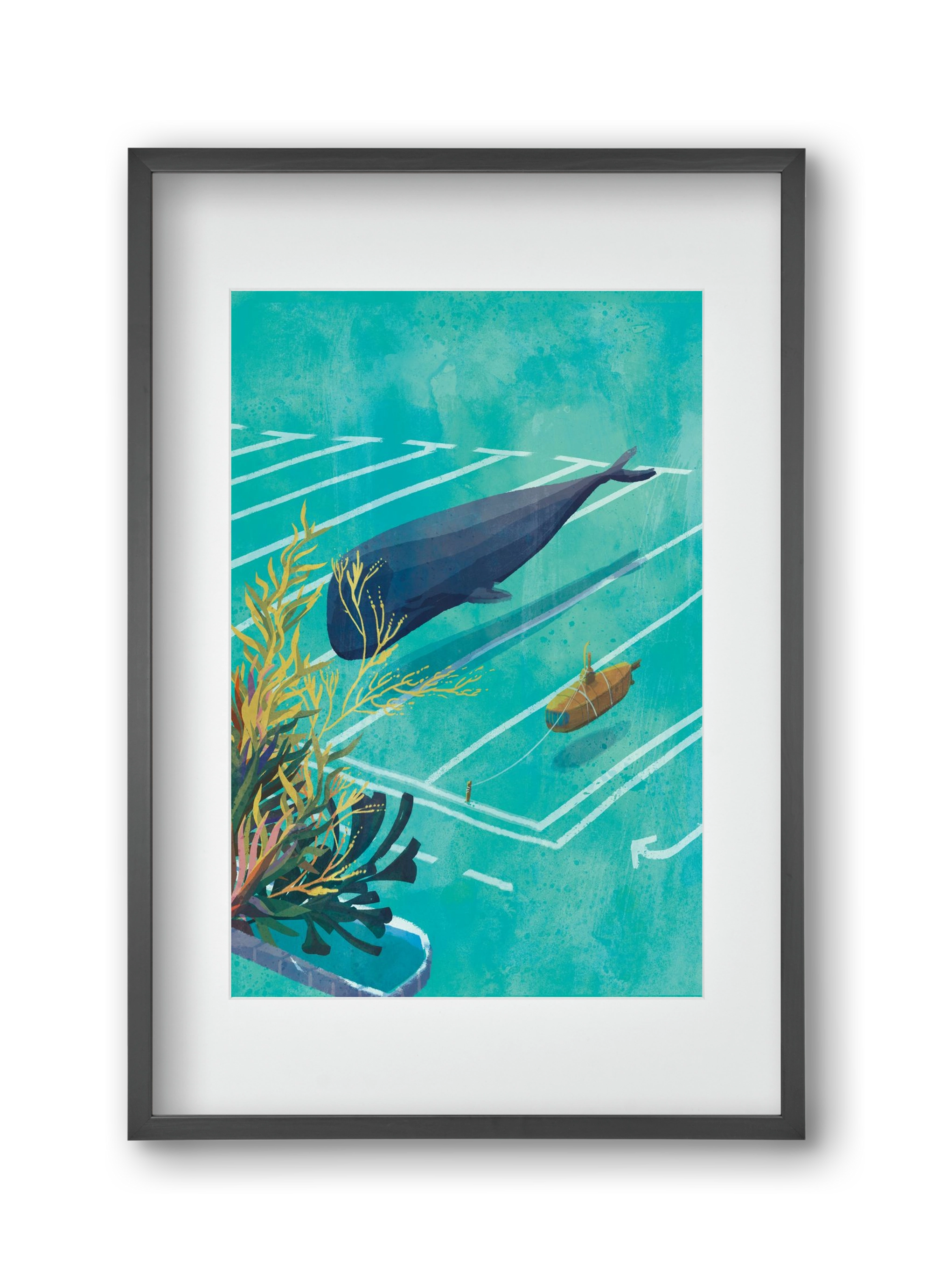 Whale in the parking lot, 30x45 cm (20x30 cm), Fekete keret, paszpartuval