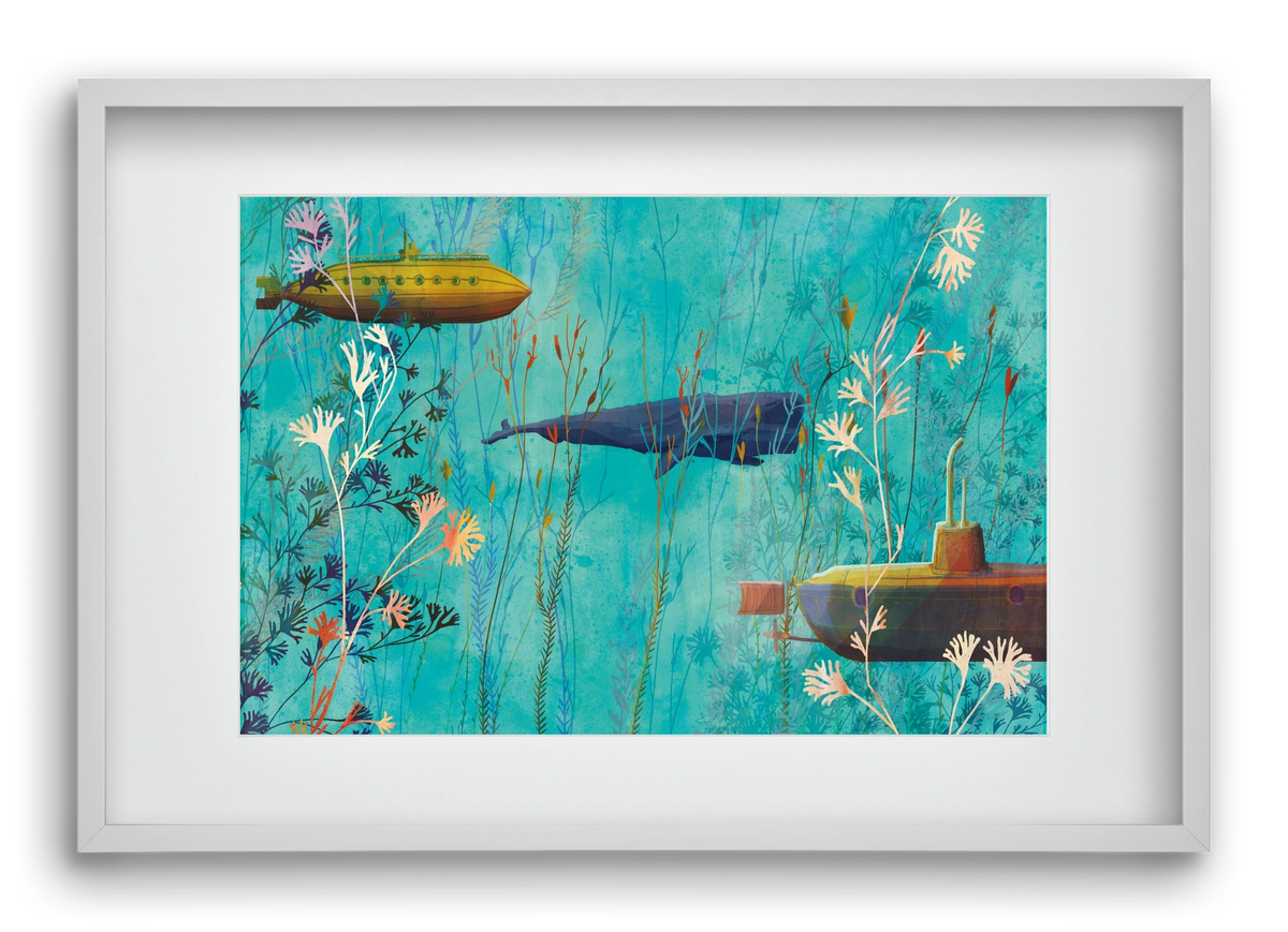 Whales and submarines, 60x40 cm (45x30 cm), Fehér keret, paszpartuval