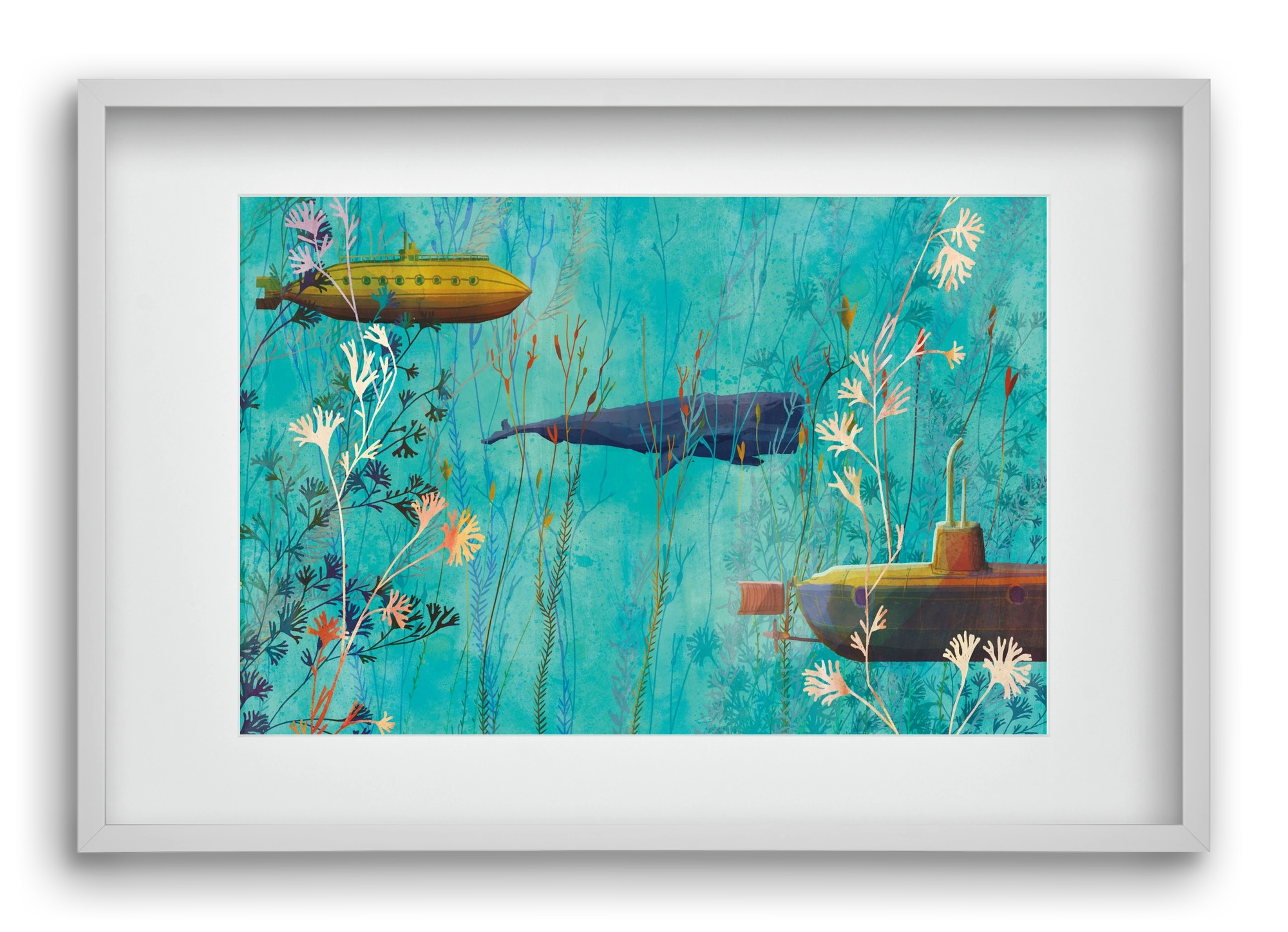 Whales and submarines, 60x40 cm (45x30 cm), Fehér keret, paszpartuval