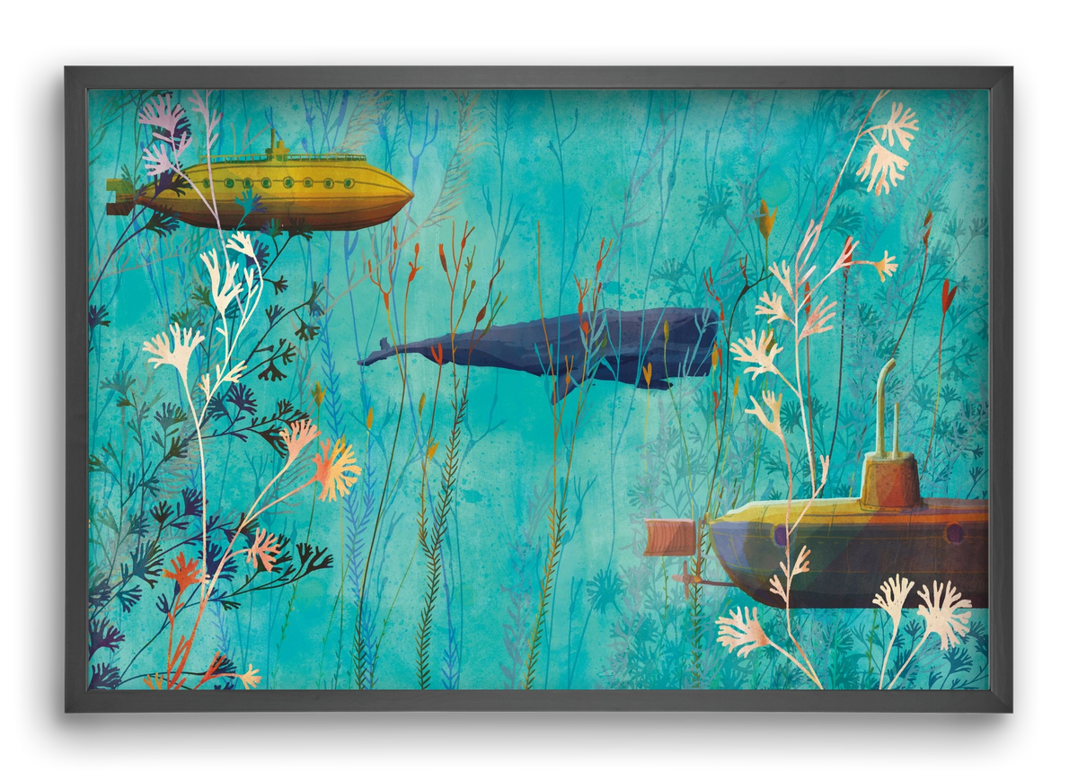 Whales and submarines, 60x40 cm (60x40 cm), Fekete keret