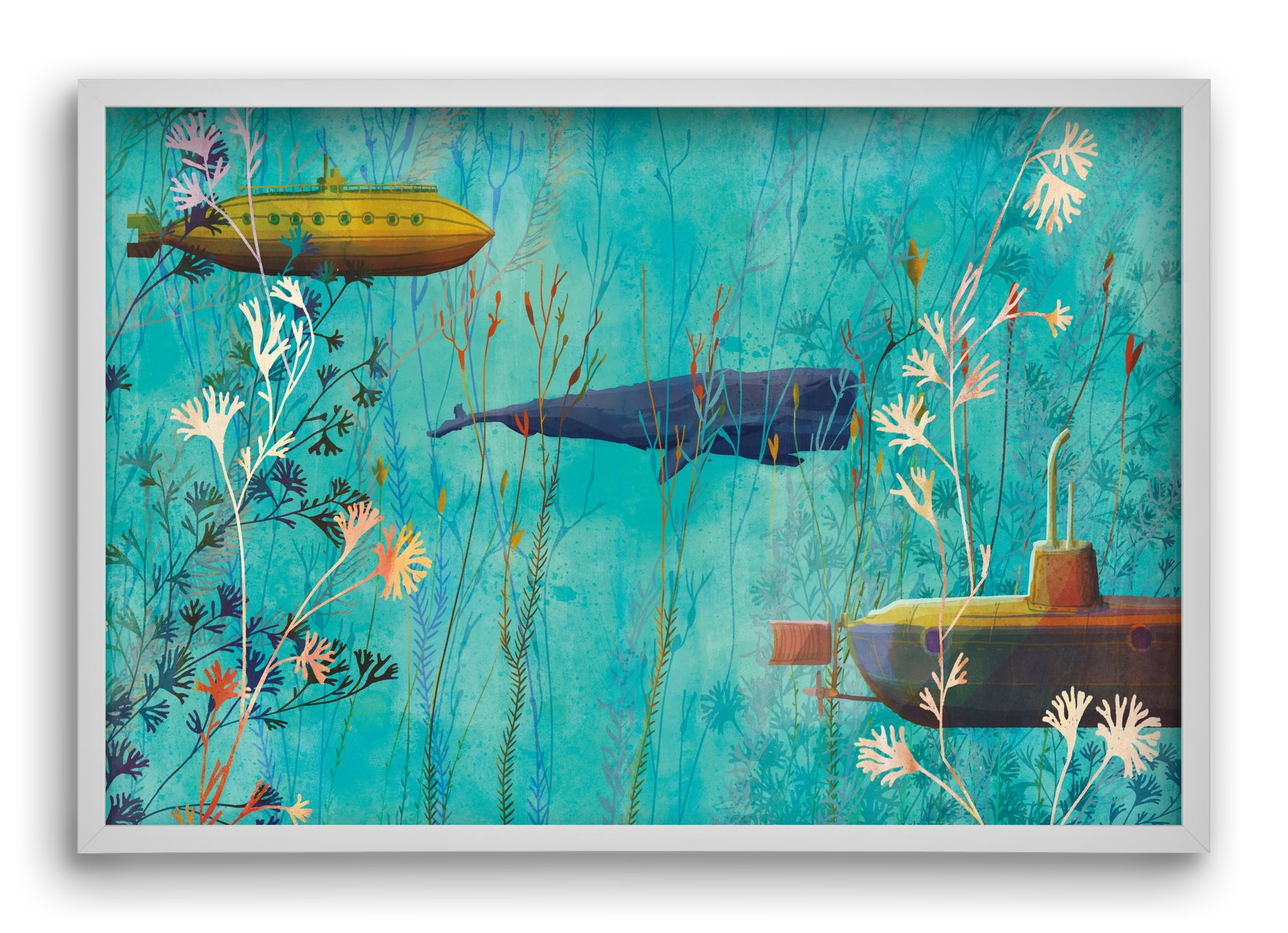 Whales and submarines, 60x40 cm (60x40 cm), Fehér keret