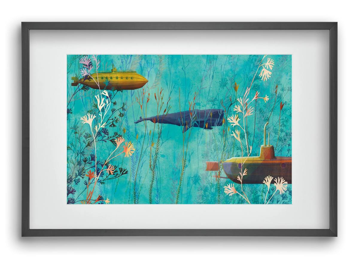 Whales and submarines, 60x40 cm (45x30 cm), Fekete keret, paszpartuval