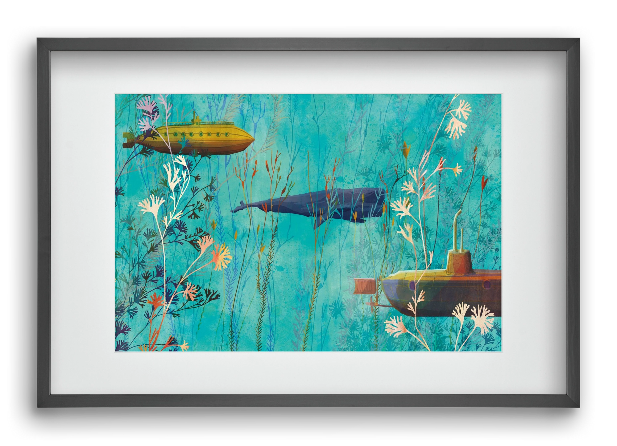 Whales and submarines, 60x40 cm (45x30 cm), Fekete keret, paszpartuval