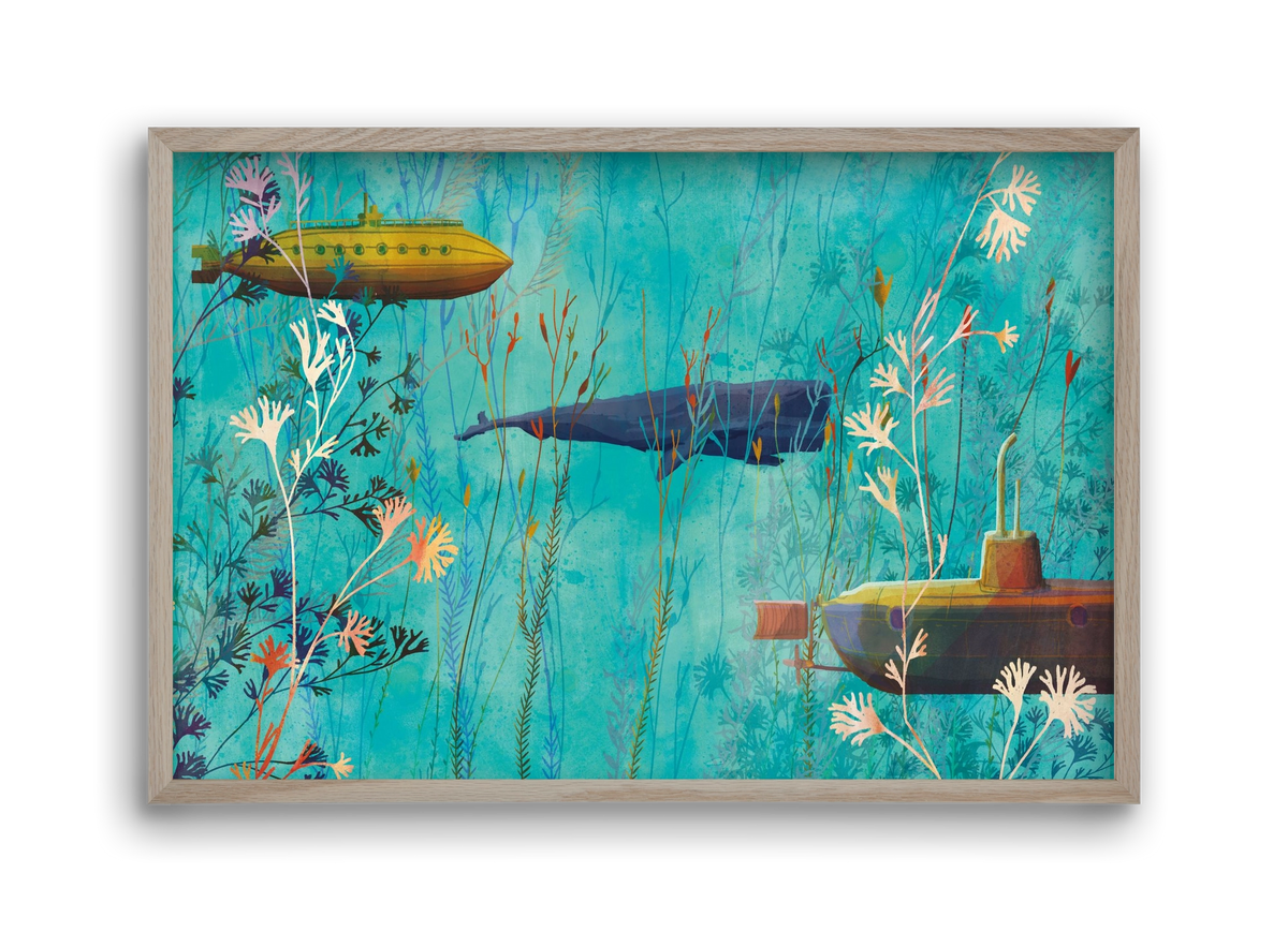 Whales and submarines, 45x30 cm (45x30 cm), Tölgy keret