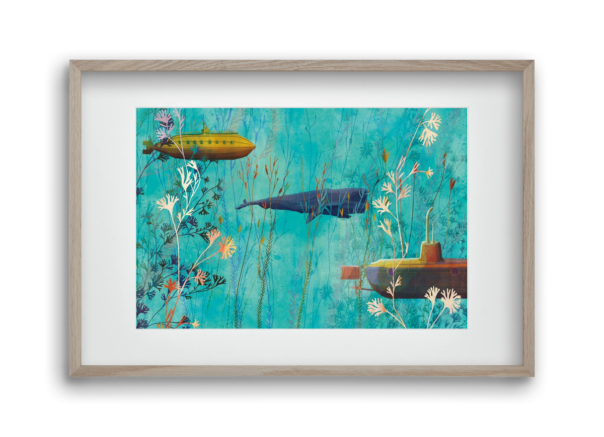 Whales and submarines, 45x30 cm (30x20 cm), Tölgy keret, paszpartuval