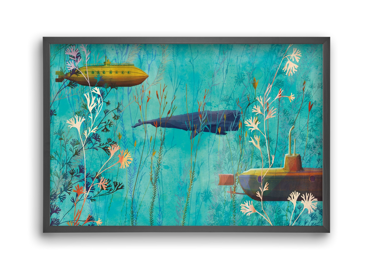 Whales and submarines, 45x30 cm (45x30 cm), Fekete keret