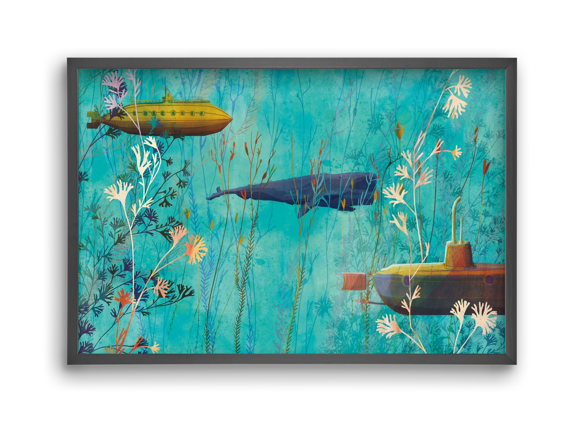 Whales and submarines, 45x30 cm (45x30 cm), Fekete keret