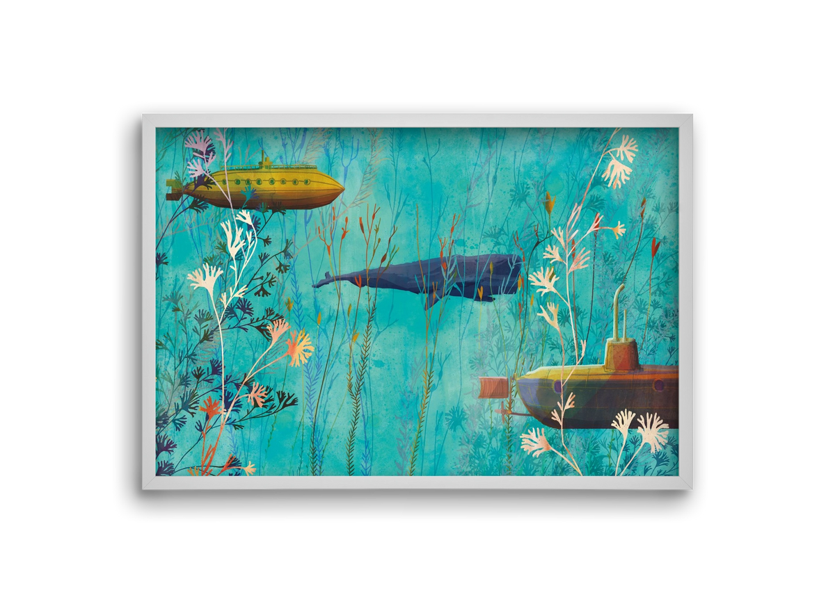 Whales and submarines, 30x20 cm (30x20 cm), Fehér keret
