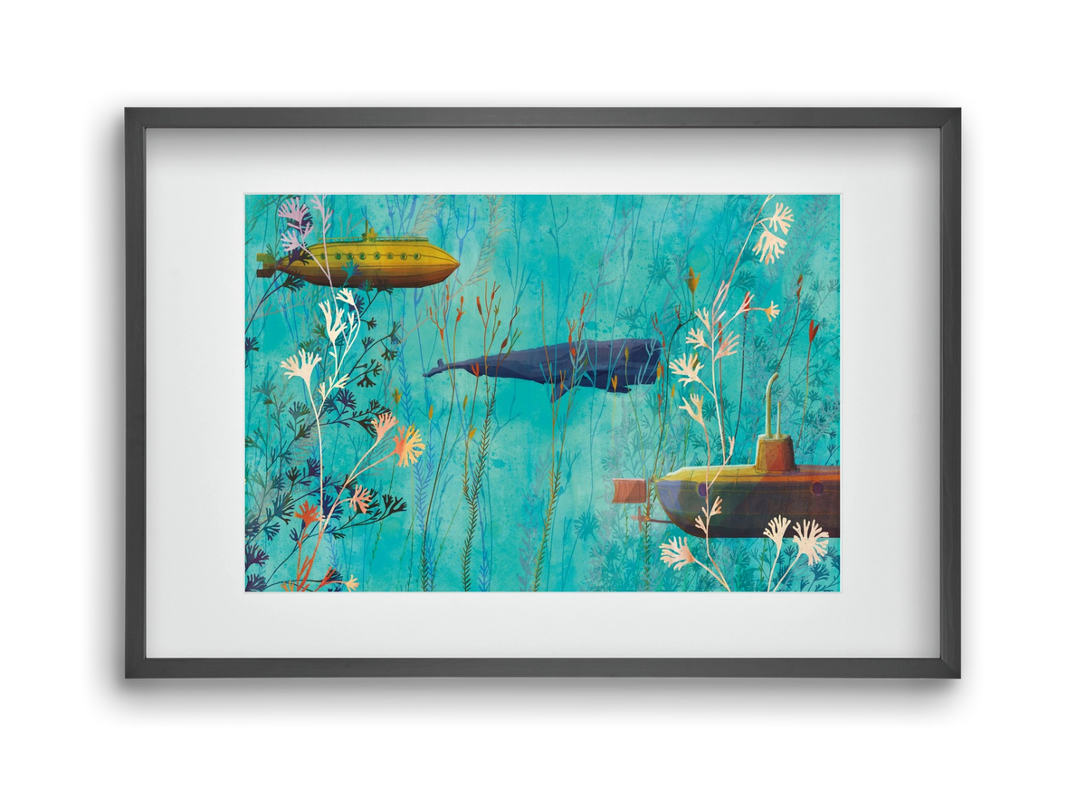 Whales and submarines, 45x30 cm (30x20 cm), Fekete keret, paszpartuval