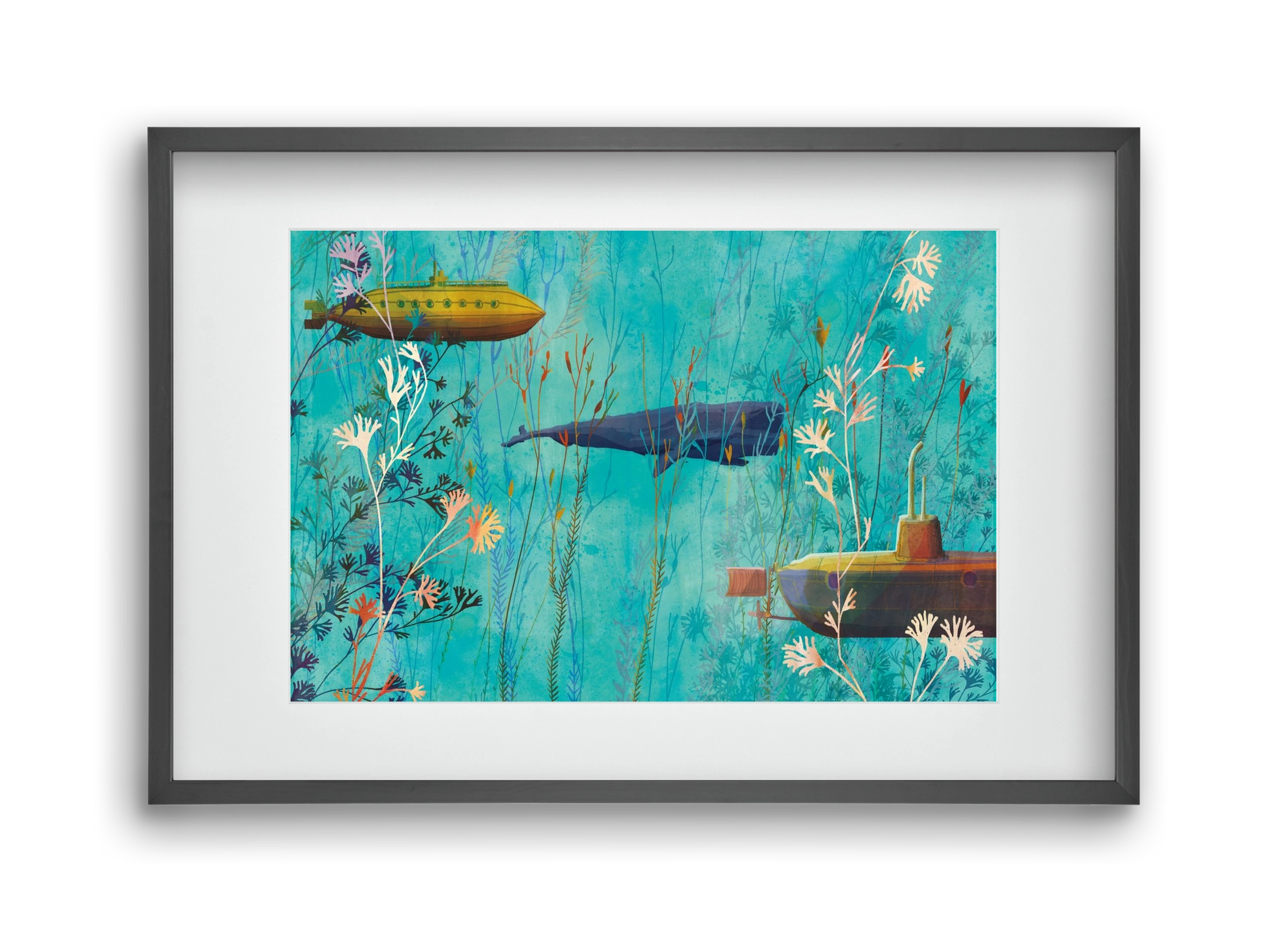 Whales and submarines, 45x30 cm (30x20 cm), Fekete keret, paszpartuval