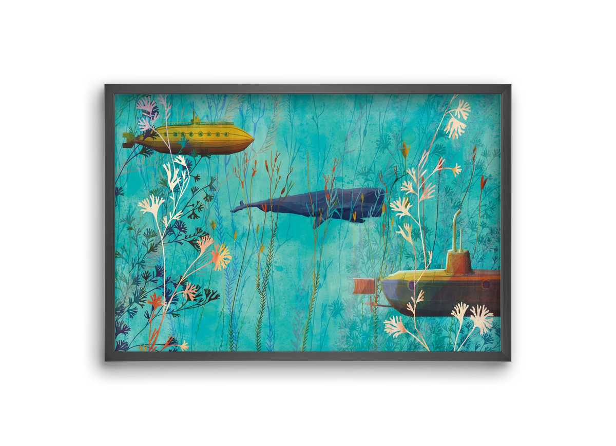 Whales and submarines, 30x20 cm (30x20 cm), Fekete keret