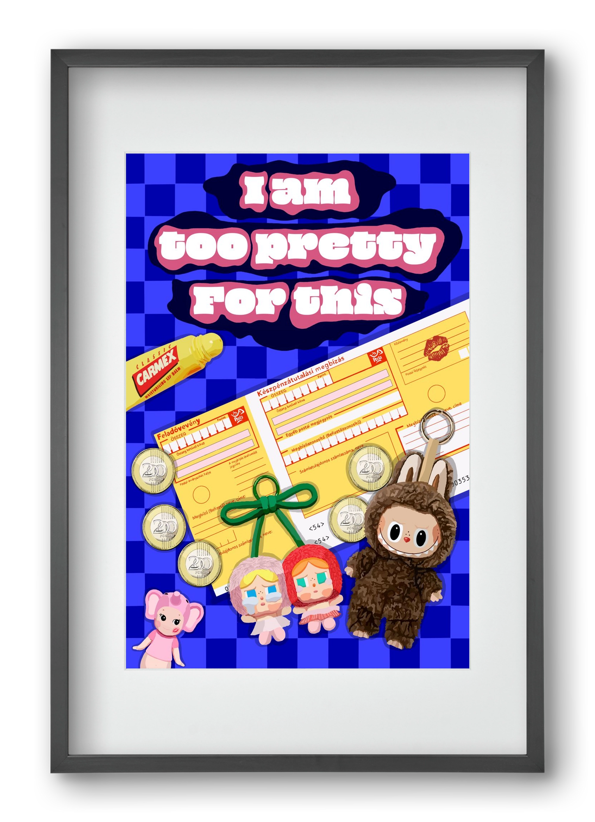 Labubu, 40x60 cm (30x45 cm), Fekete keret, paszpartuval