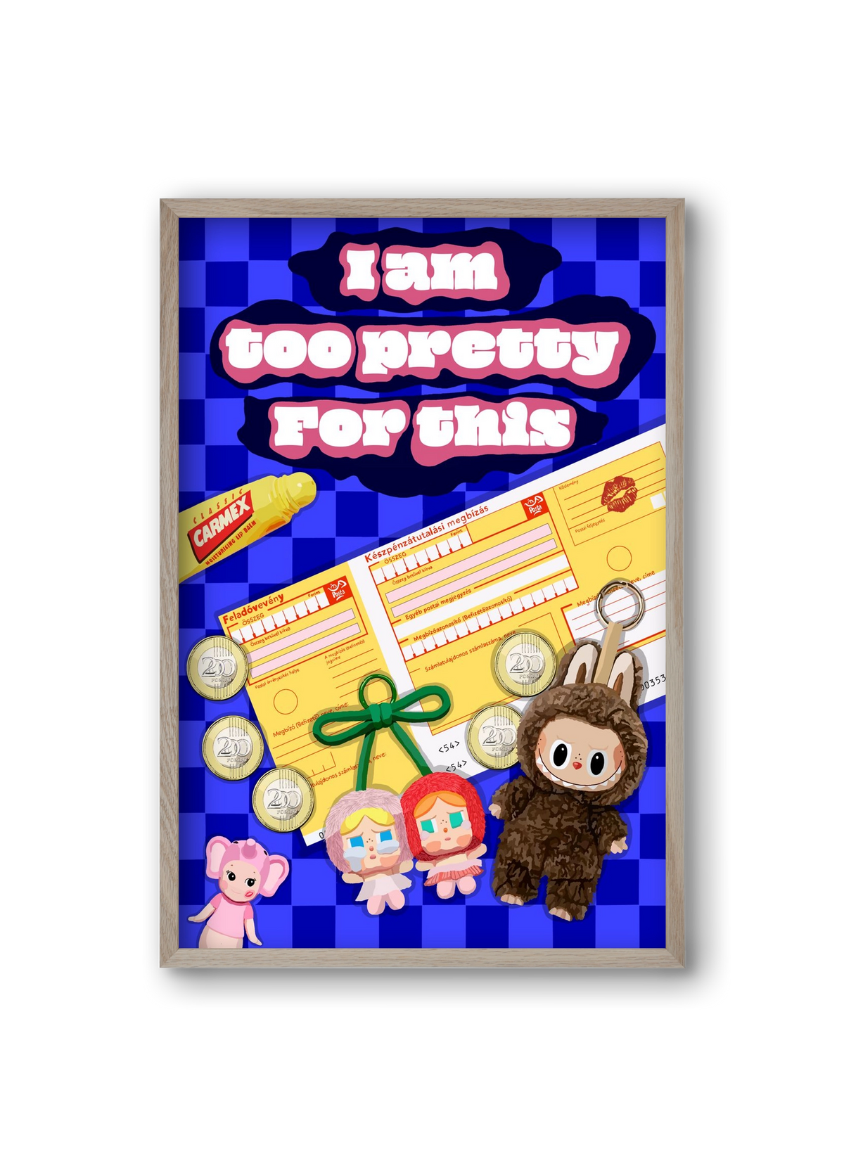 Labubu, 20x30 cm (20x30 cm), Tölgy keret