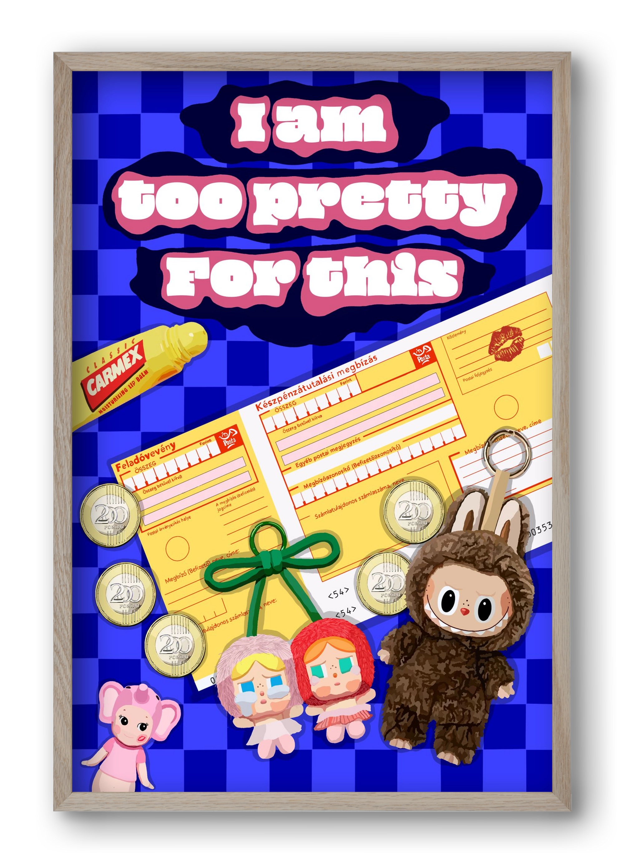 Labubu, 40x60 cm (40x60 cm), Tölgy keret