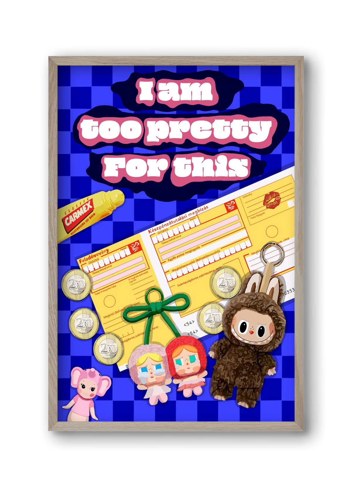 Labubu, 30x45 cm (30x45 cm), Tölgy keret