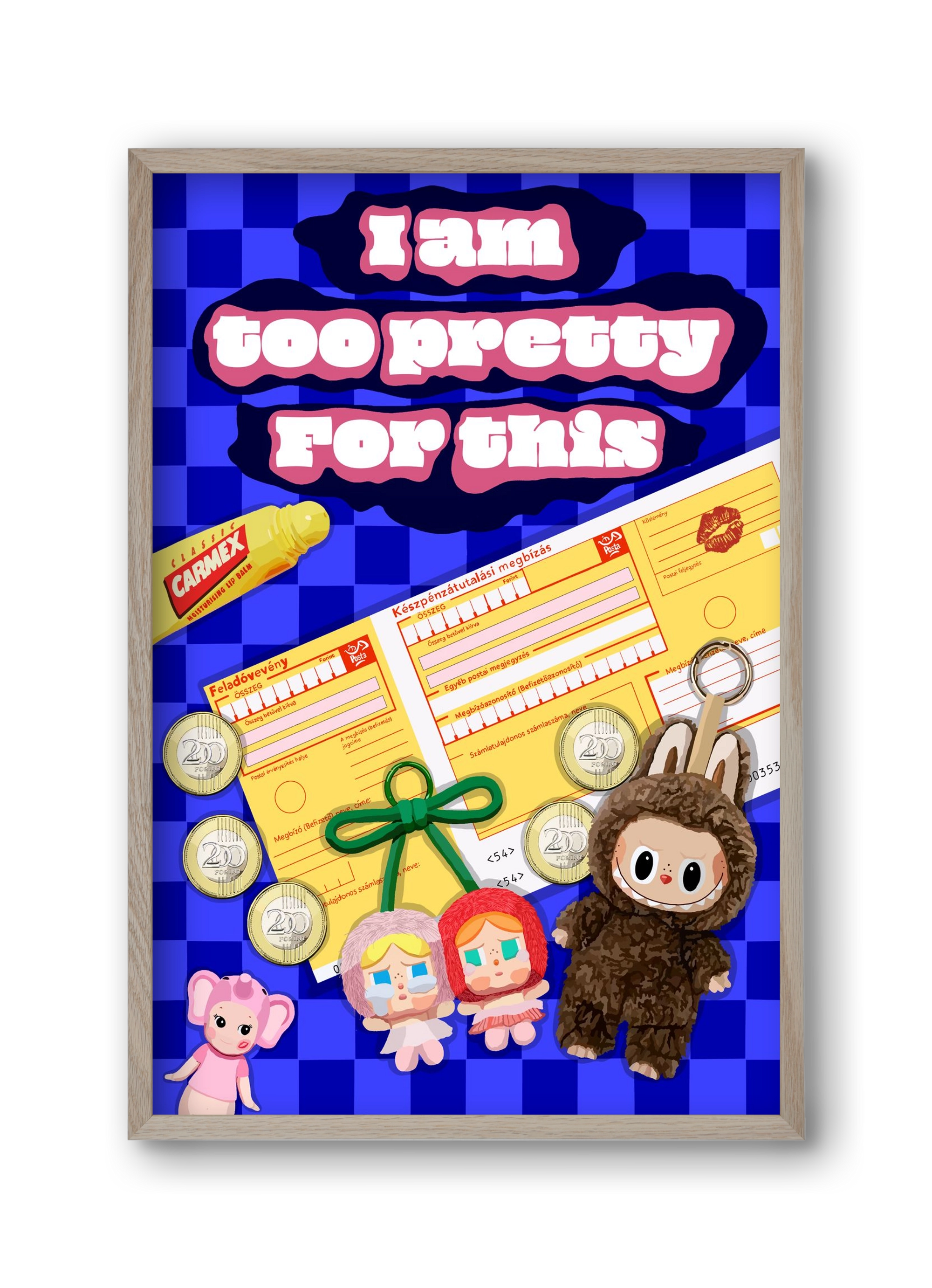 Labubu, 30x45 cm (30x45 cm), Tölgy keret