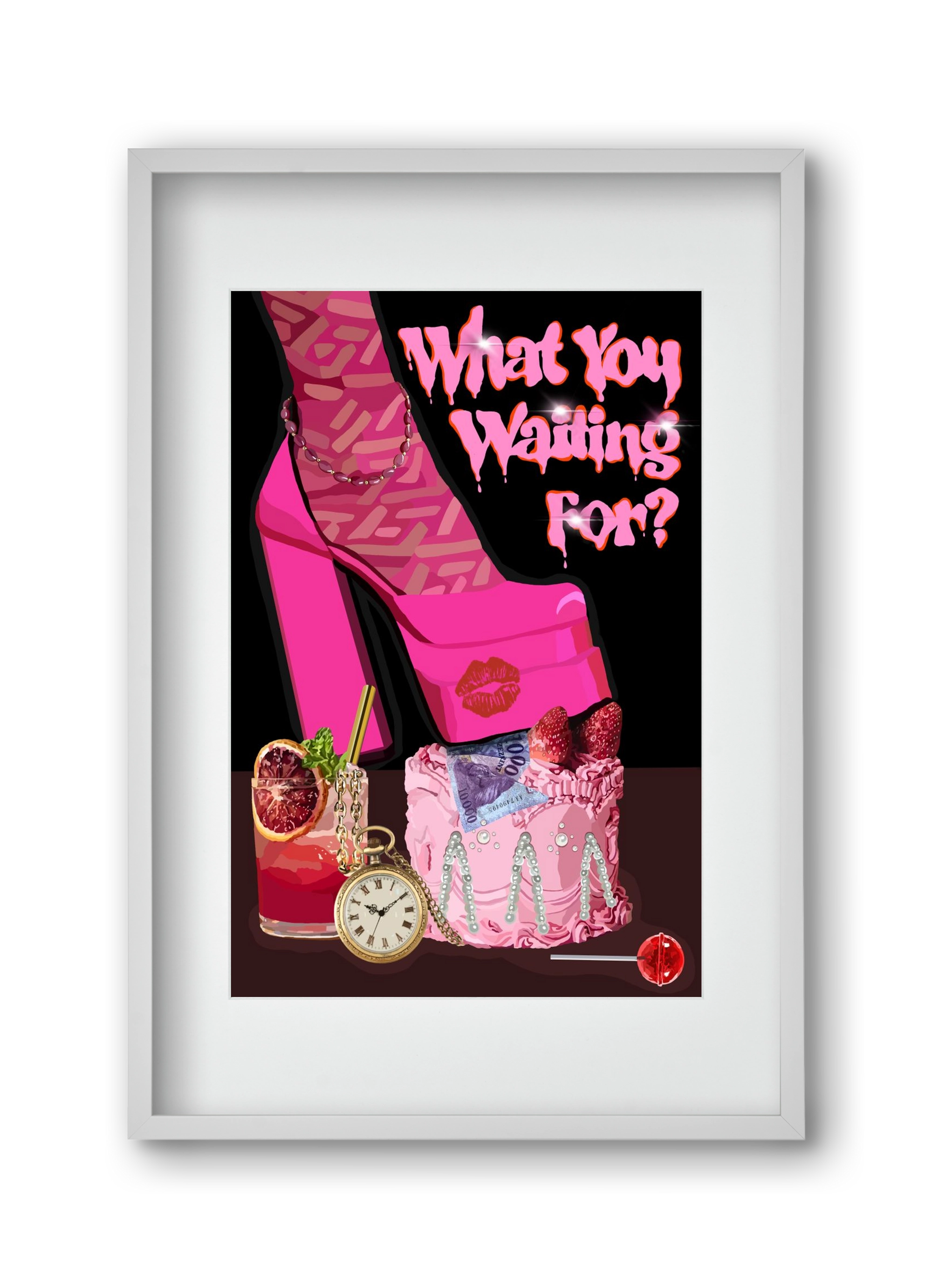 What you waiting for?, 30x45 cm (20x30 cm), Fehér keret, paszpartuval