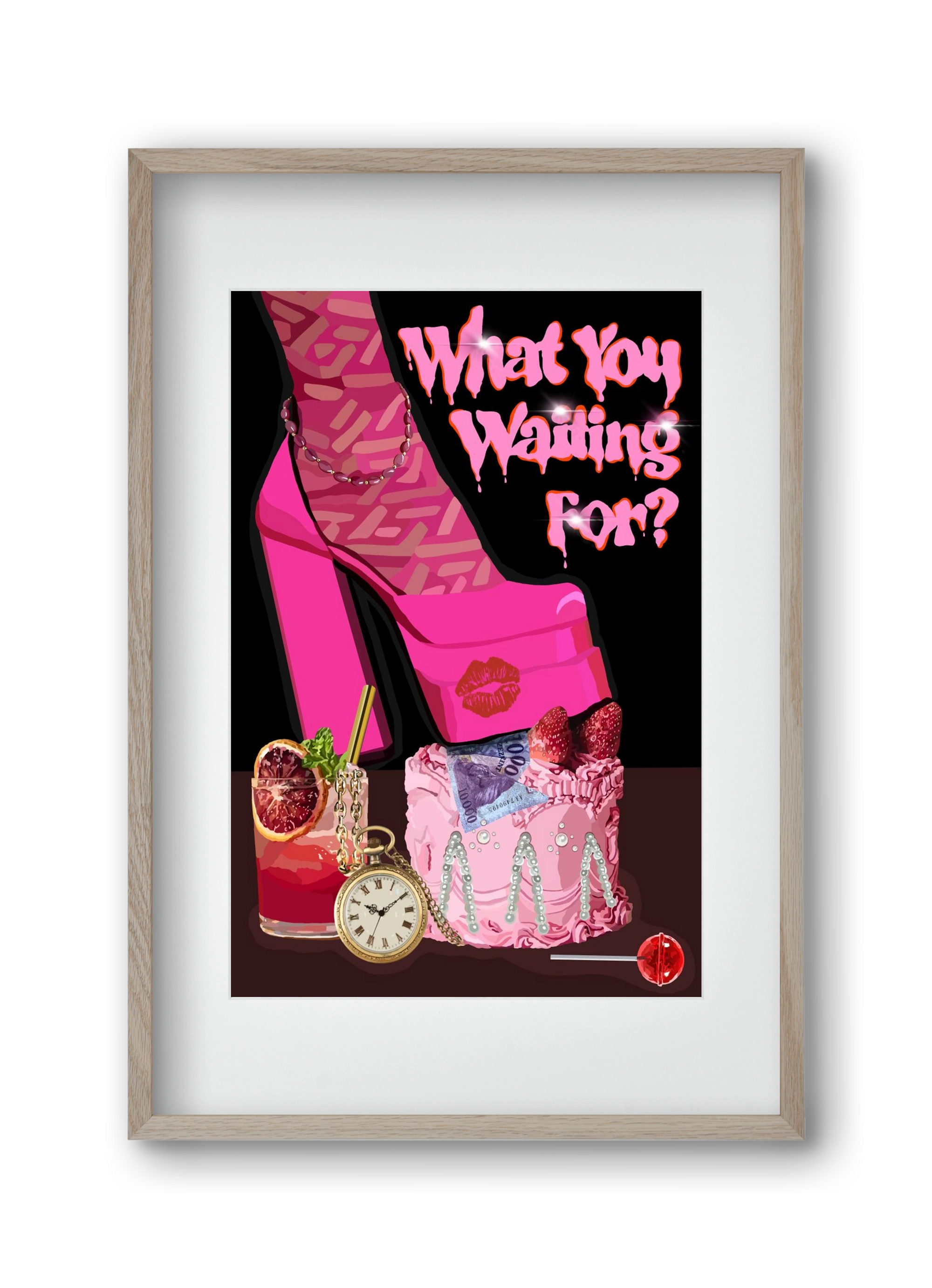 What you waiting for?, 30x45 cm (20x30 cm), Tölgy keret, paszpartuval