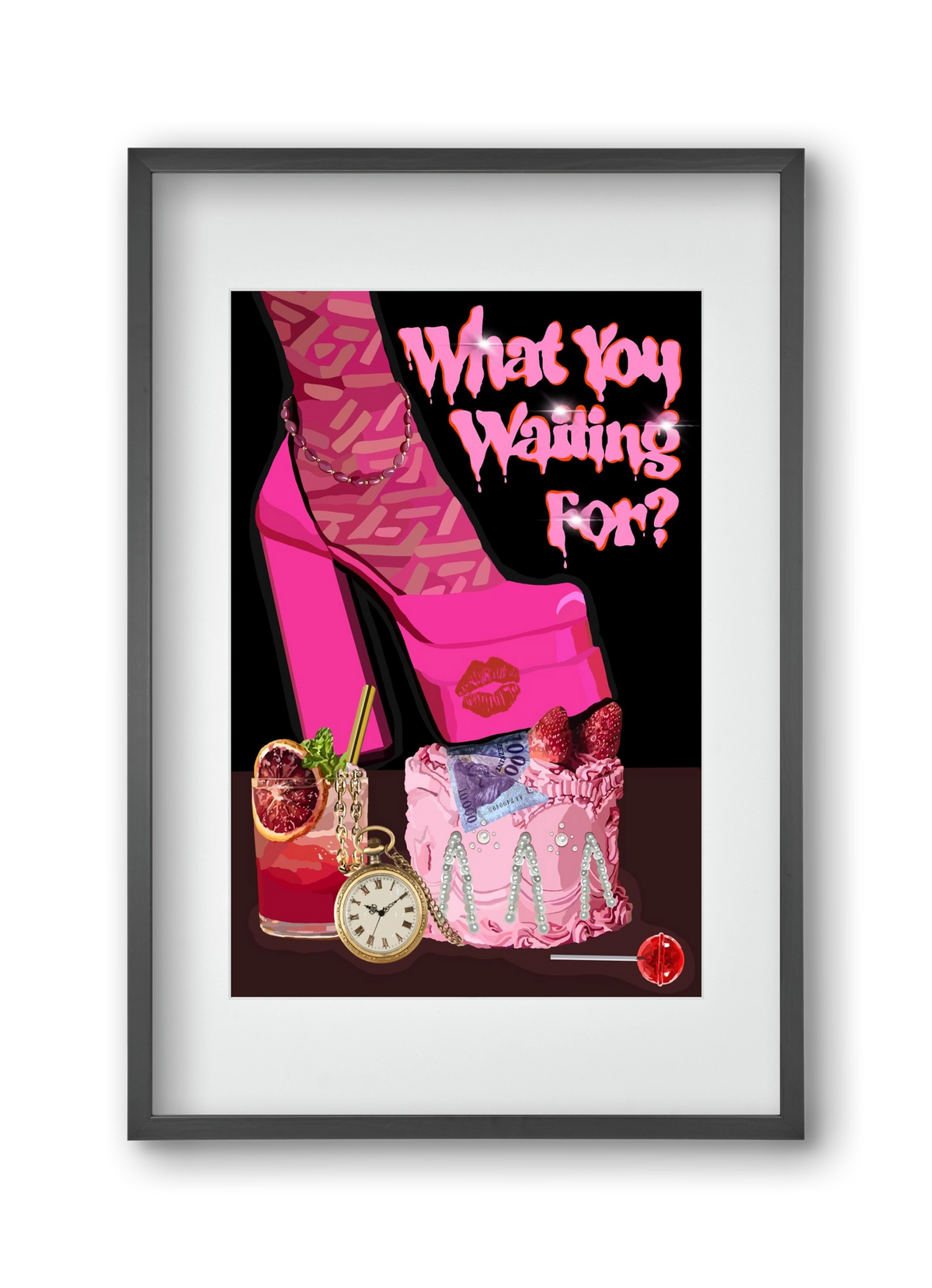 What you waiting for?, 30x45 cm (20x30 cm), Fekete keret, paszpartuval