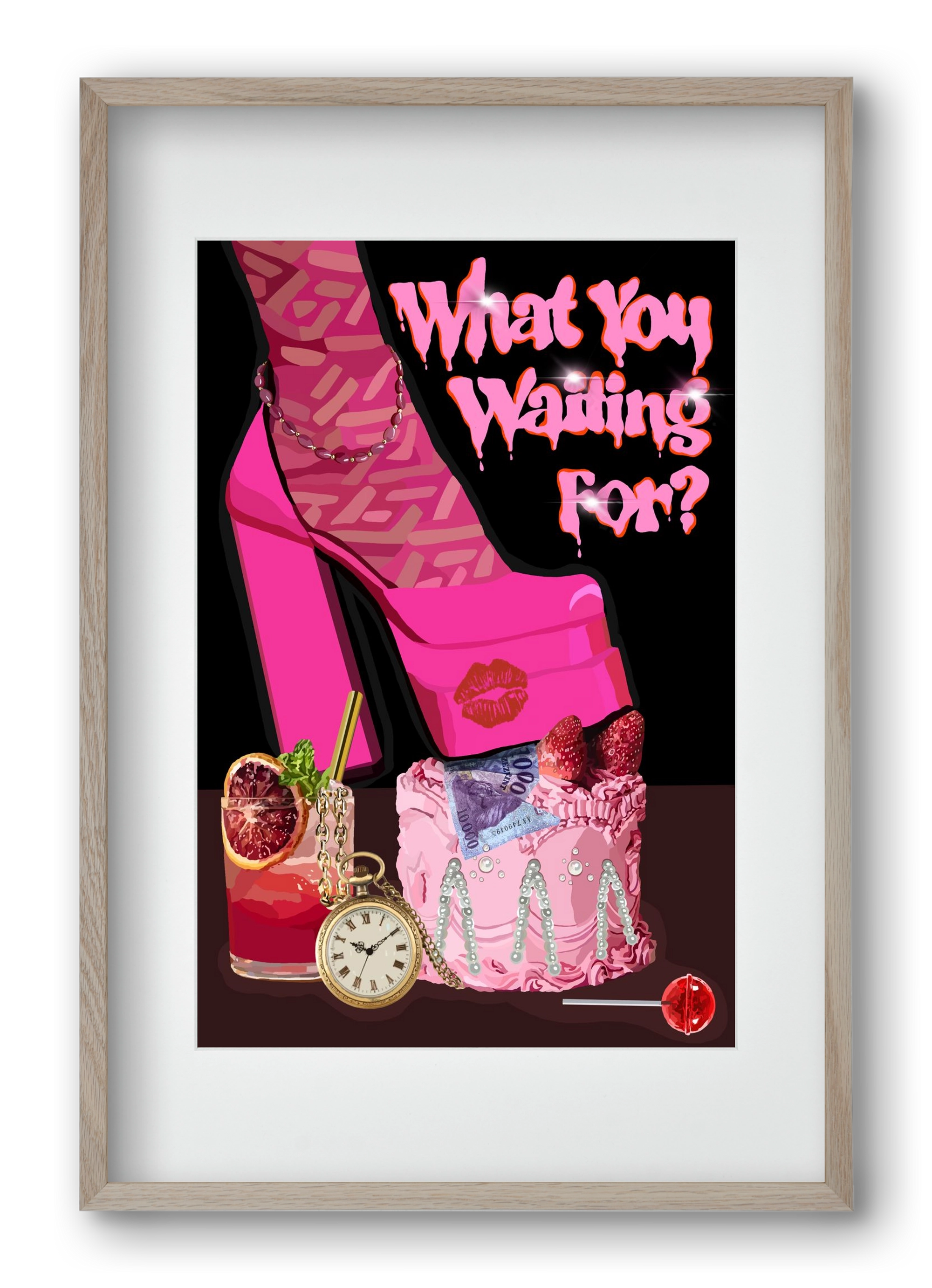 What you waiting for?, 40x60 cm (30x45 cm), Tölgy keret, paszpartuval