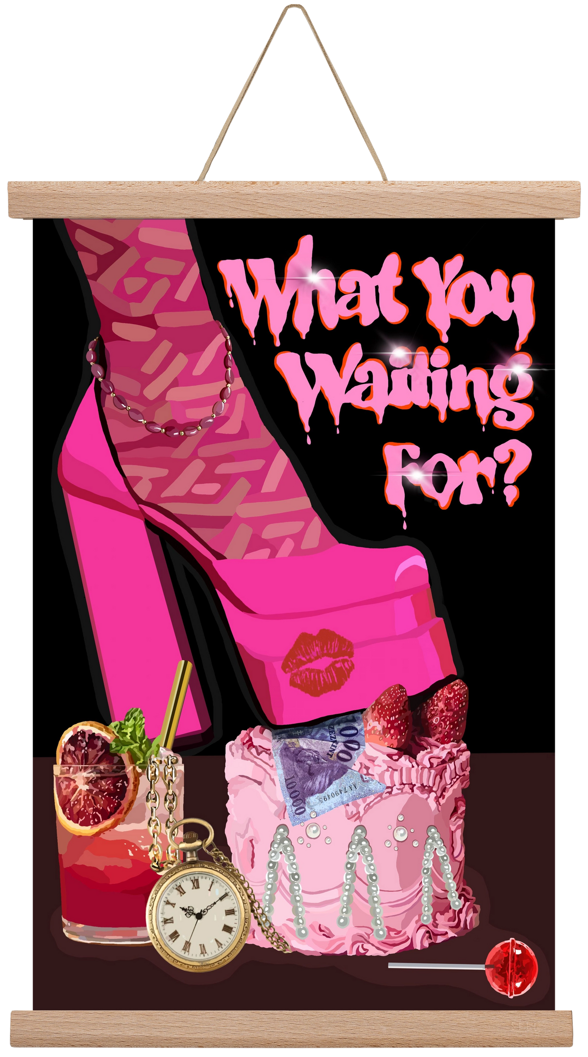 What you waiting for?, 30x45 cm (30x45 cm), Tölgy akasztó