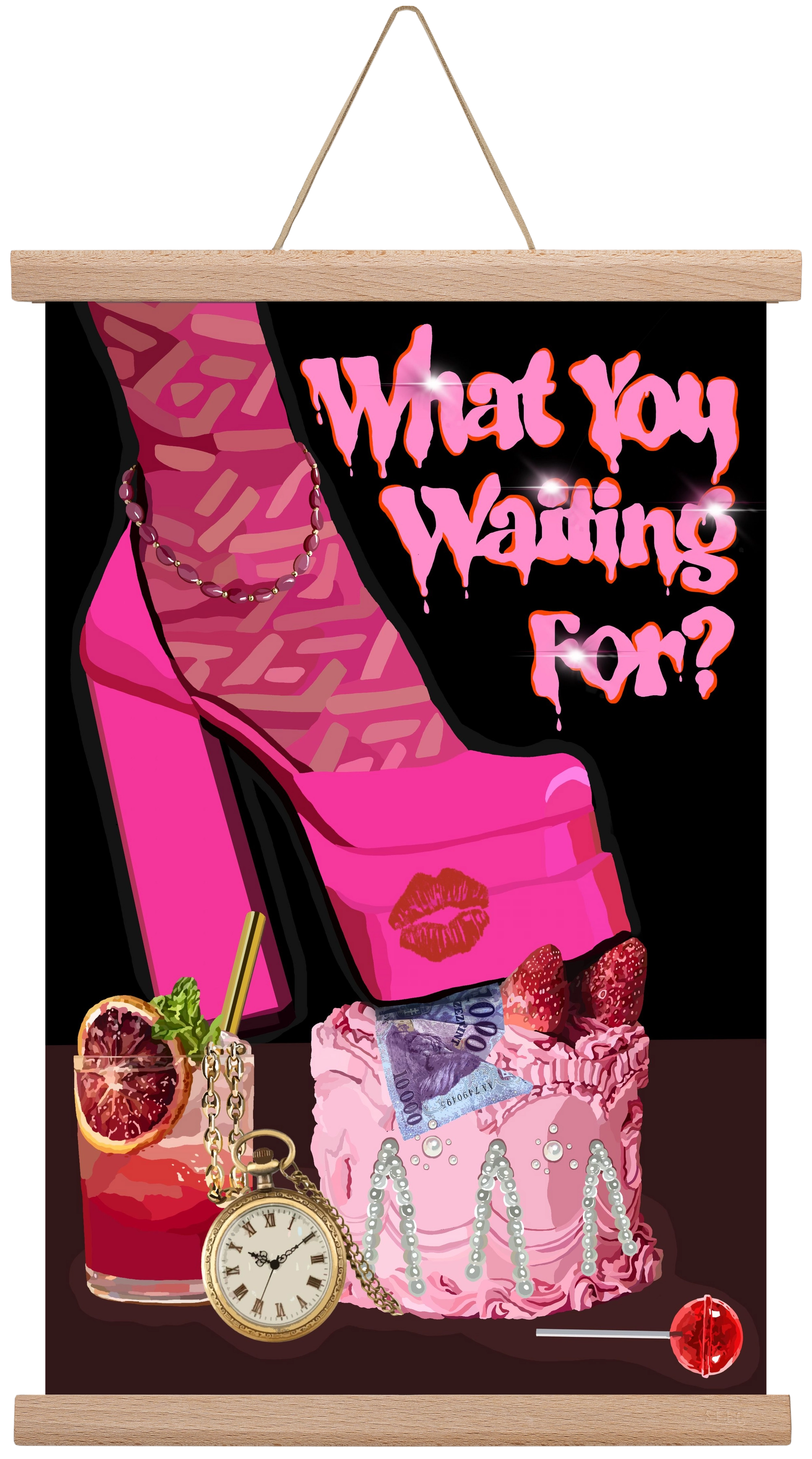 What you waiting for?, 30x45 cm (30x45 cm), Tölgy akasztó