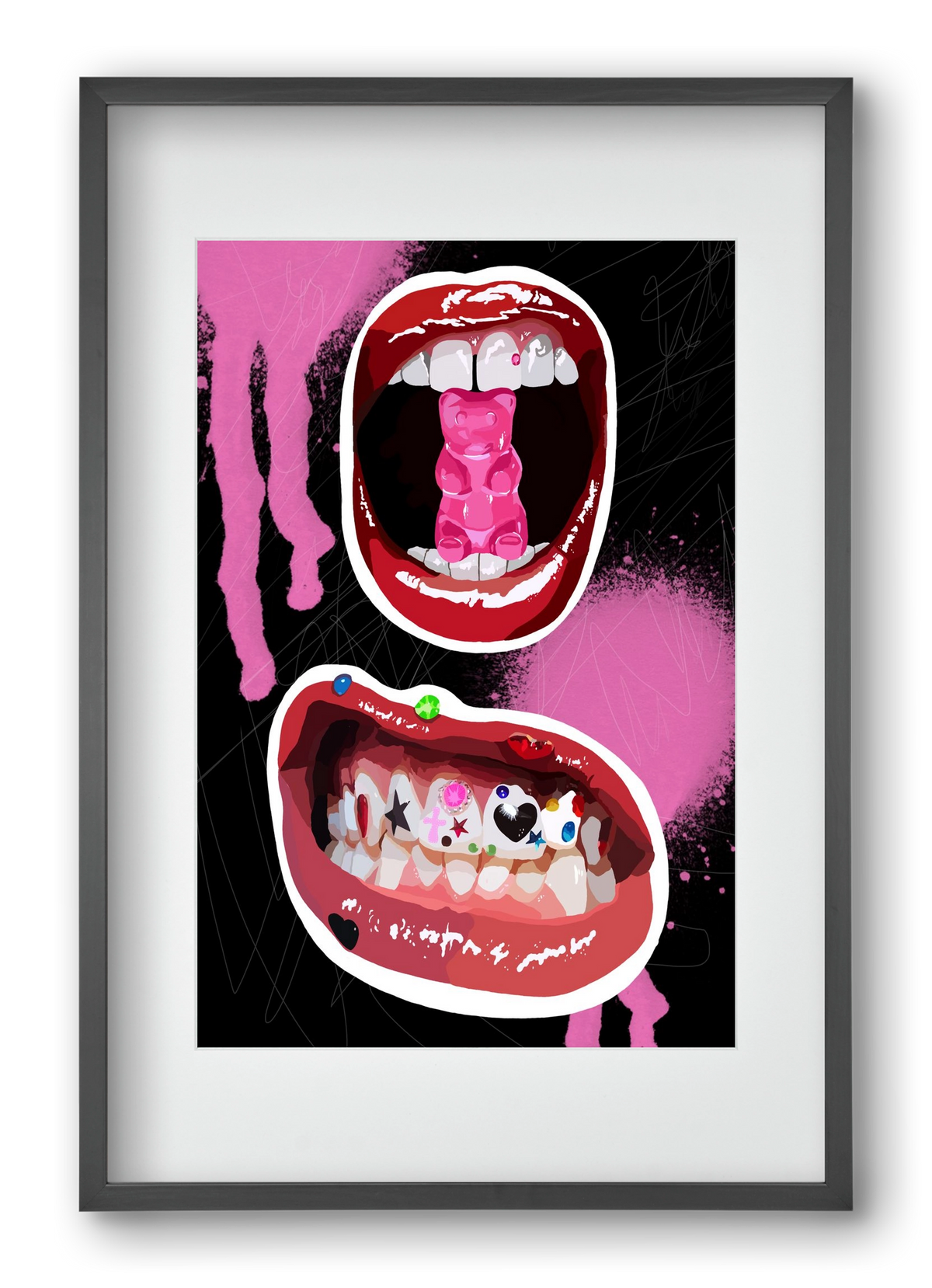 Gumimaci, 40x60 cm (30x45 cm), Fekete keret, paszpartuval