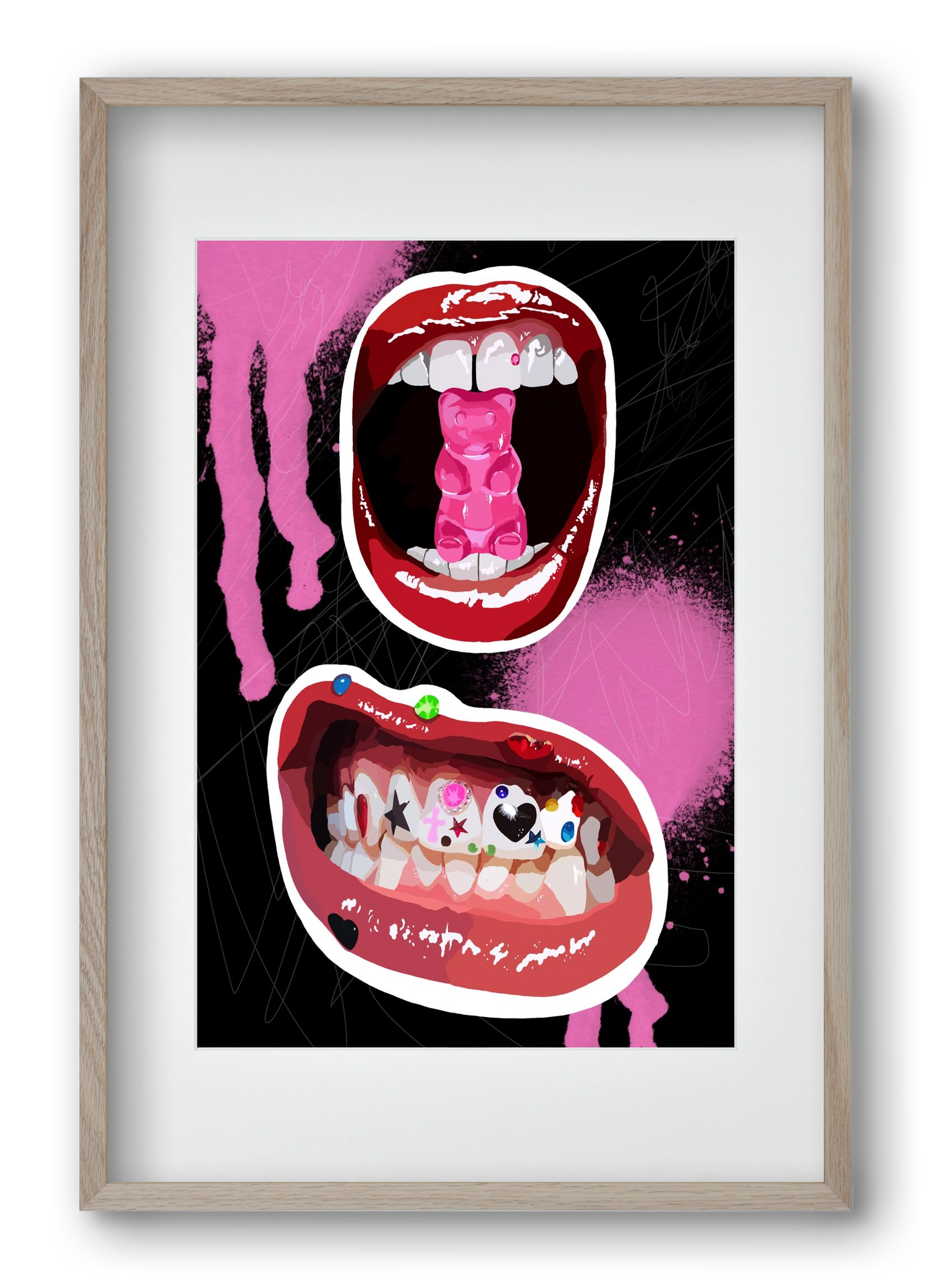 Gumimaci, 40x60 cm (30x45 cm), Tölgy keret, paszpartuval