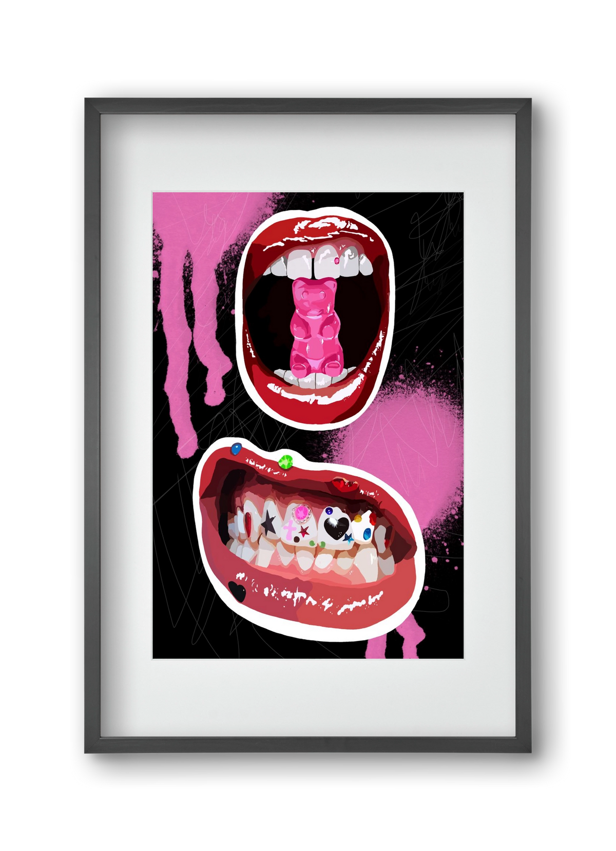 Gumimaci, 30x45 cm (20x30 cm), Fekete keret, paszpartuval