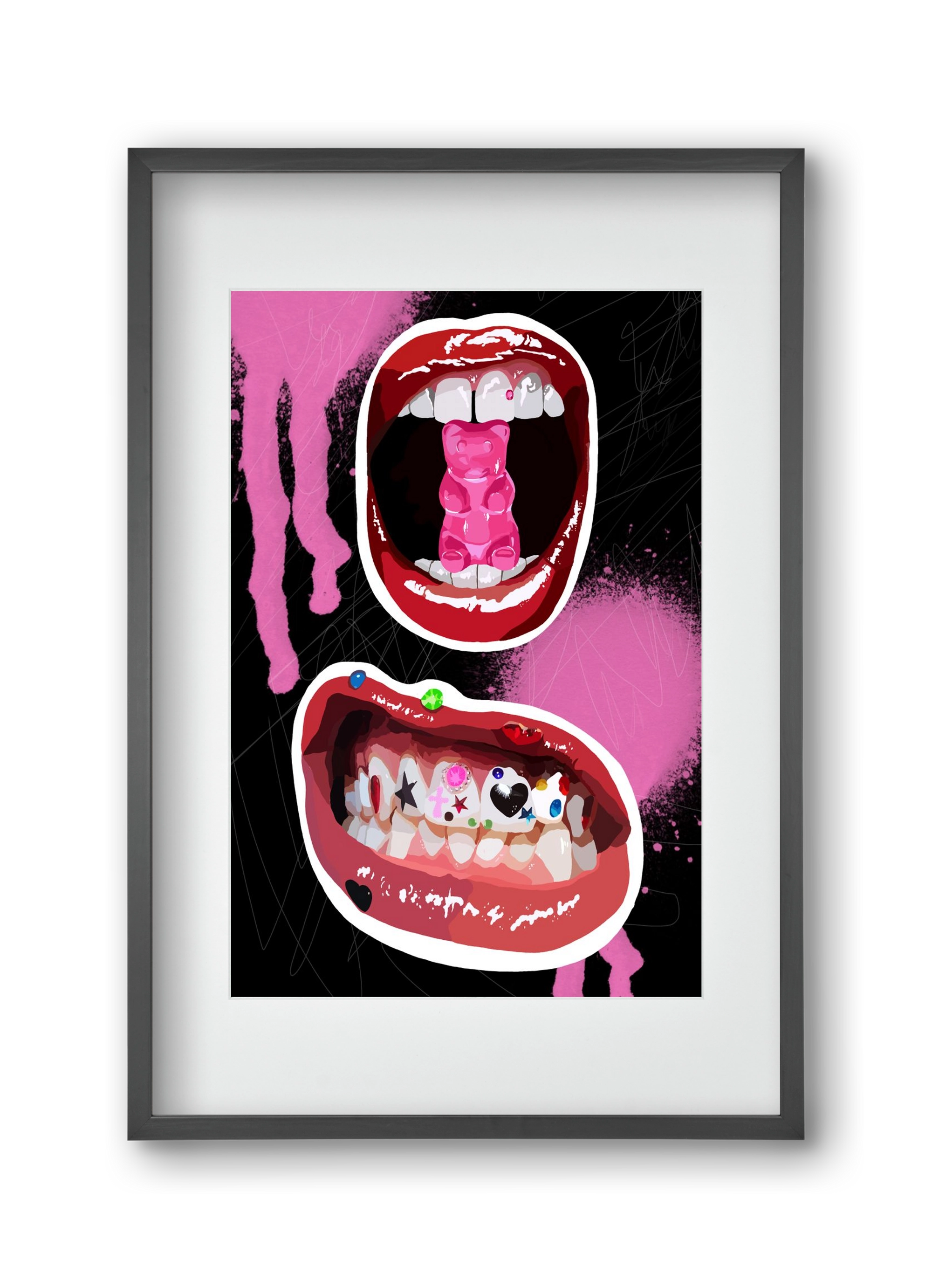 Gumimaci, 30x45 cm (20x30 cm), Fekete keret, paszpartuval