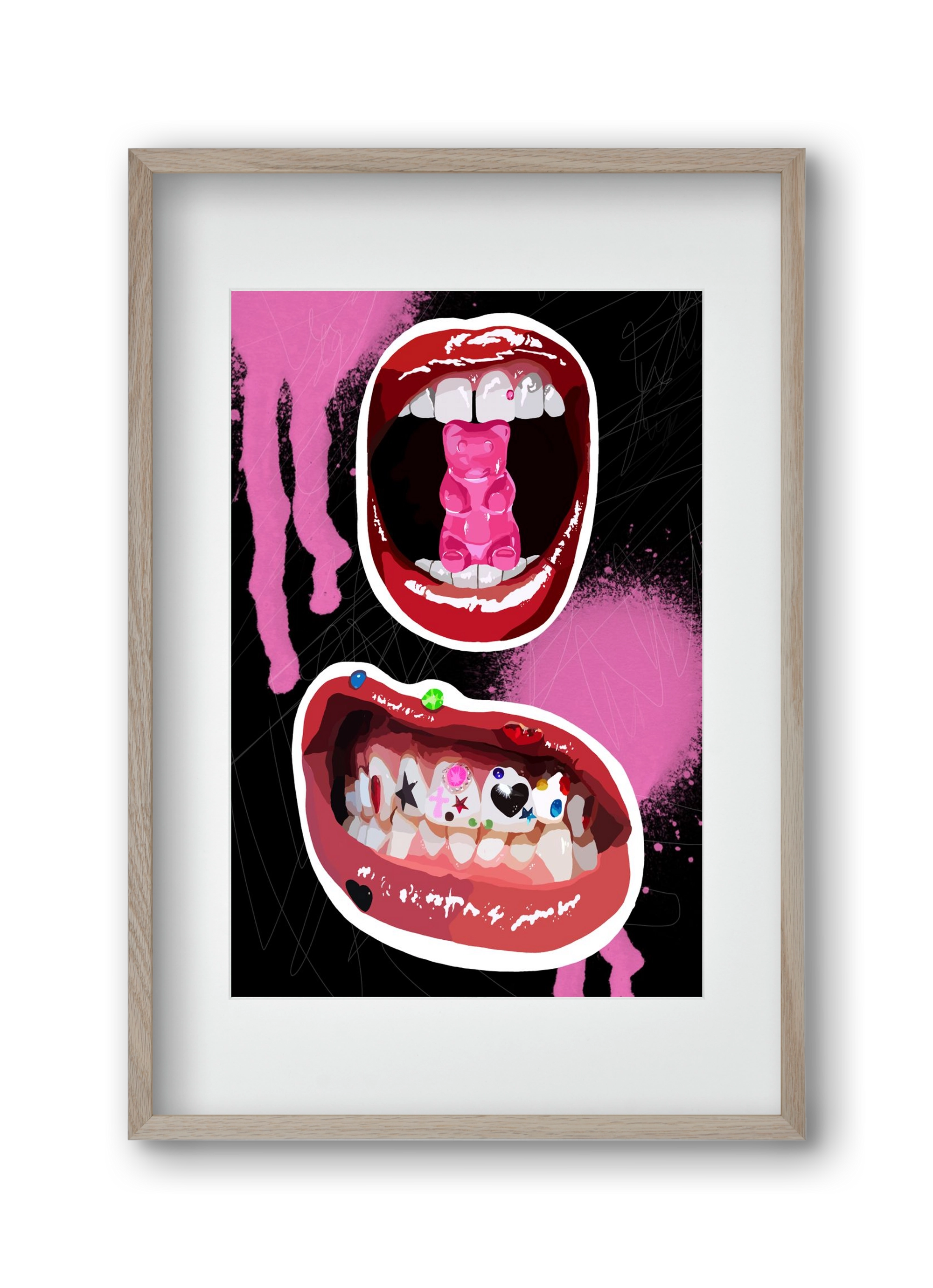 Gumimaci, 30x45 cm (20x30 cm), Tölgy keret, paszpartuval