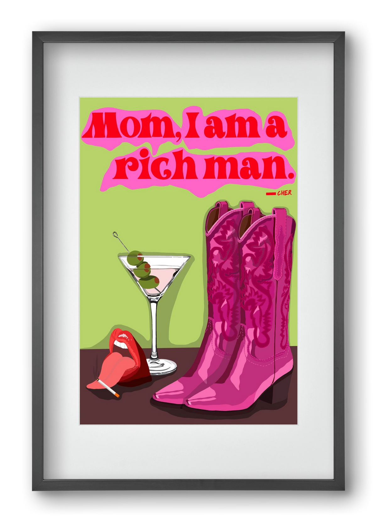 Cher, 40x60 cm (30x45 cm), Fekete keret, paszpartuval