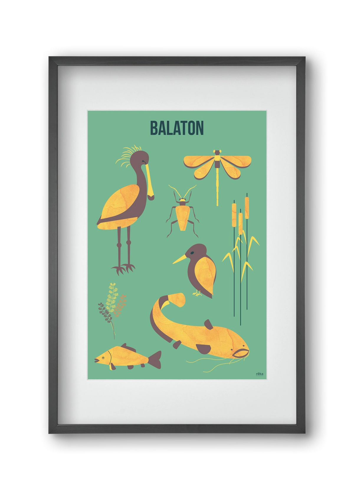 balaton, 30x45 cm (20x30 cm), Fekete keret, paszpartuval