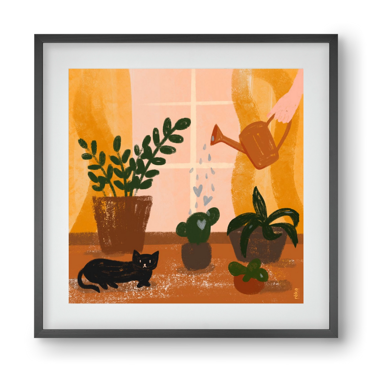 locsoló, 40x40 cm (30x30 cm), Fekete keret, paszpartuval