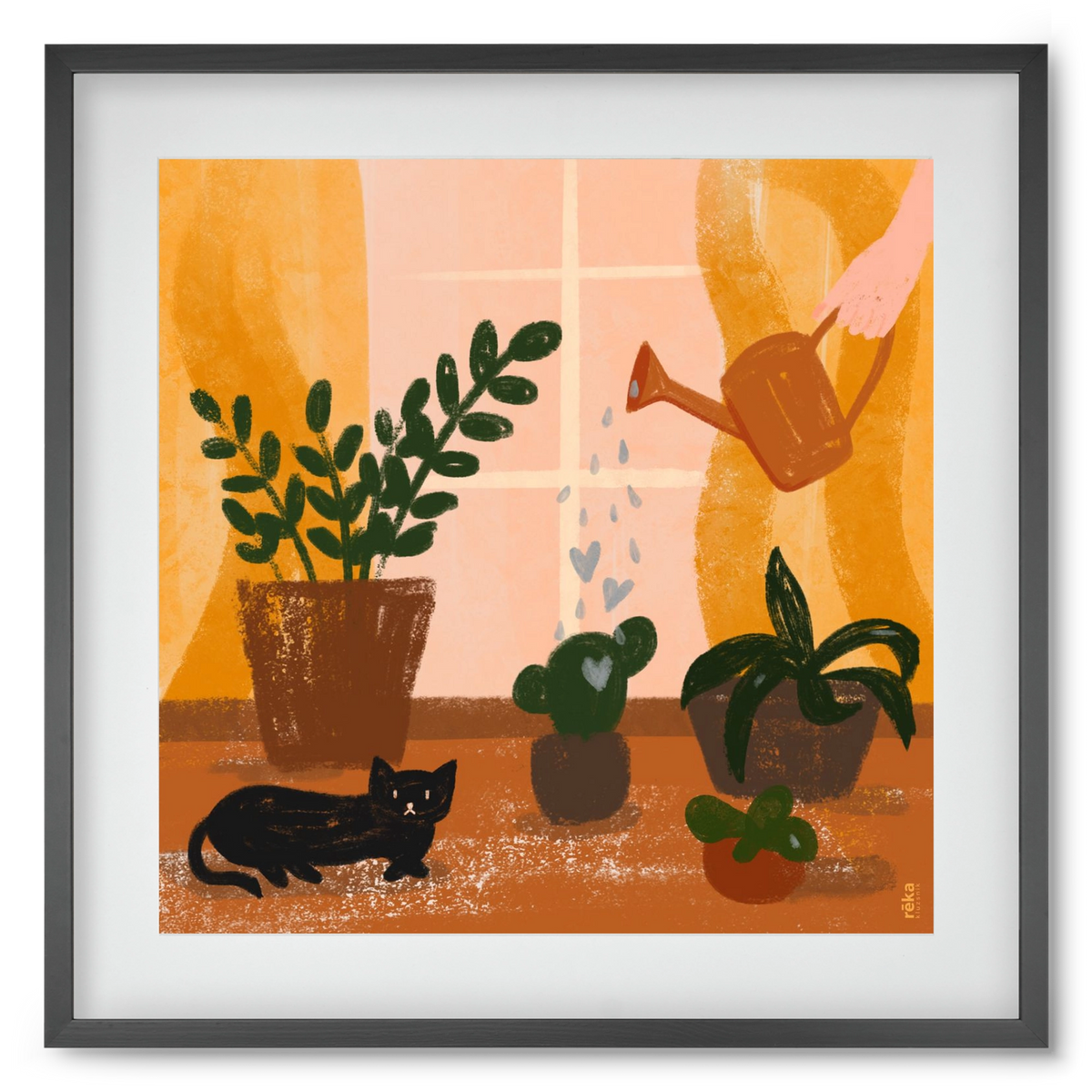 locsoló, 50x50 cm (40x40 cm), Fekete keret, paszpartuval