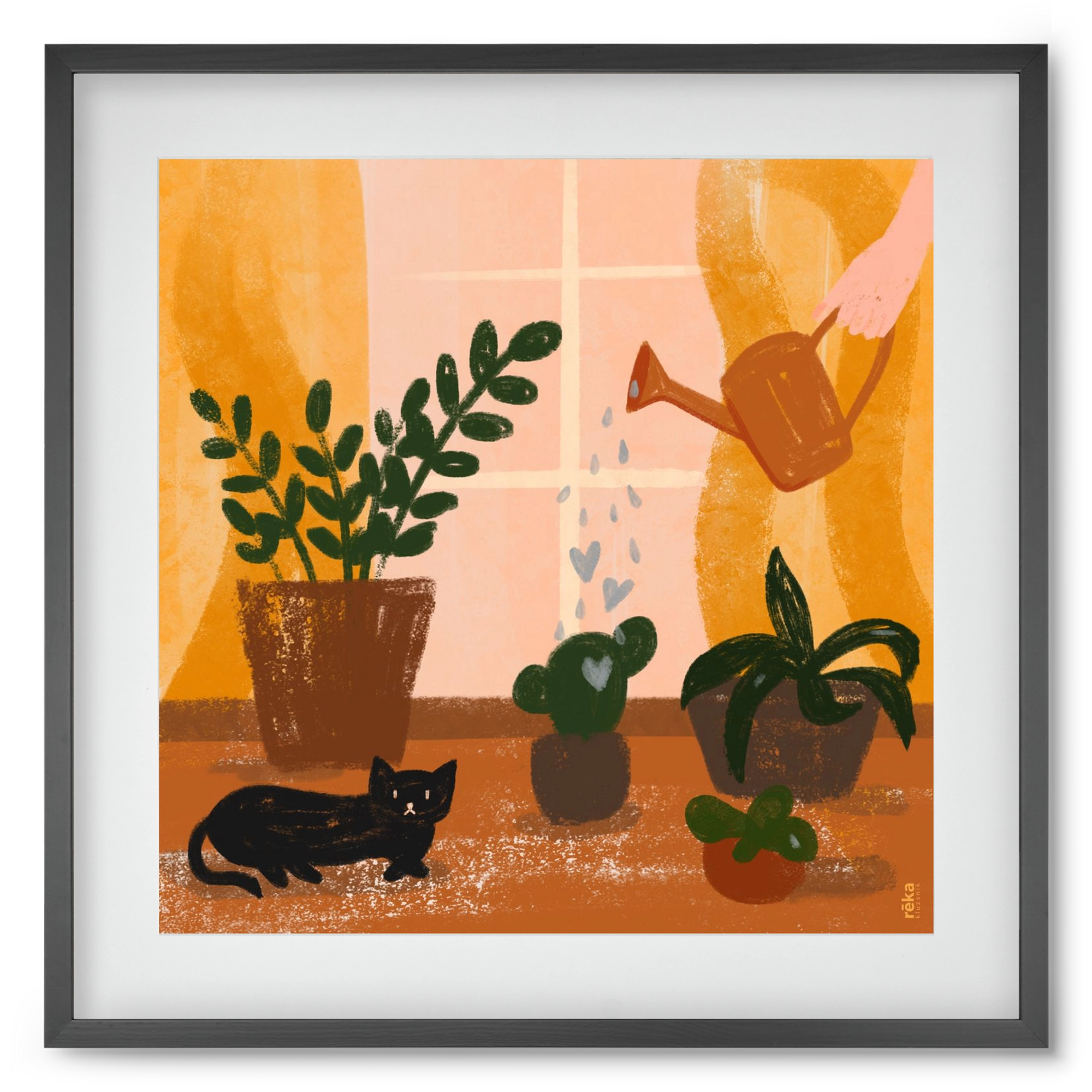 locsoló, 50x50 cm (40x40 cm), Fekete keret, paszpartuval