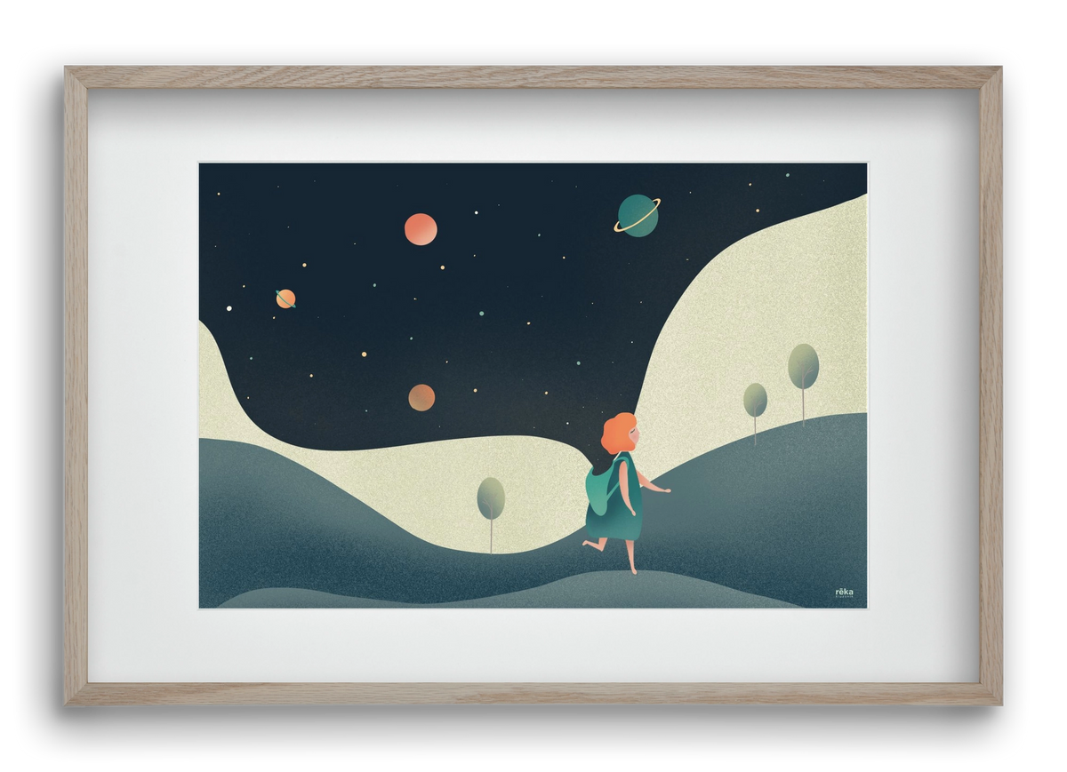 backpack universe, 60x40 cm (45x30 cm), Tölgy keret, paszpartuval