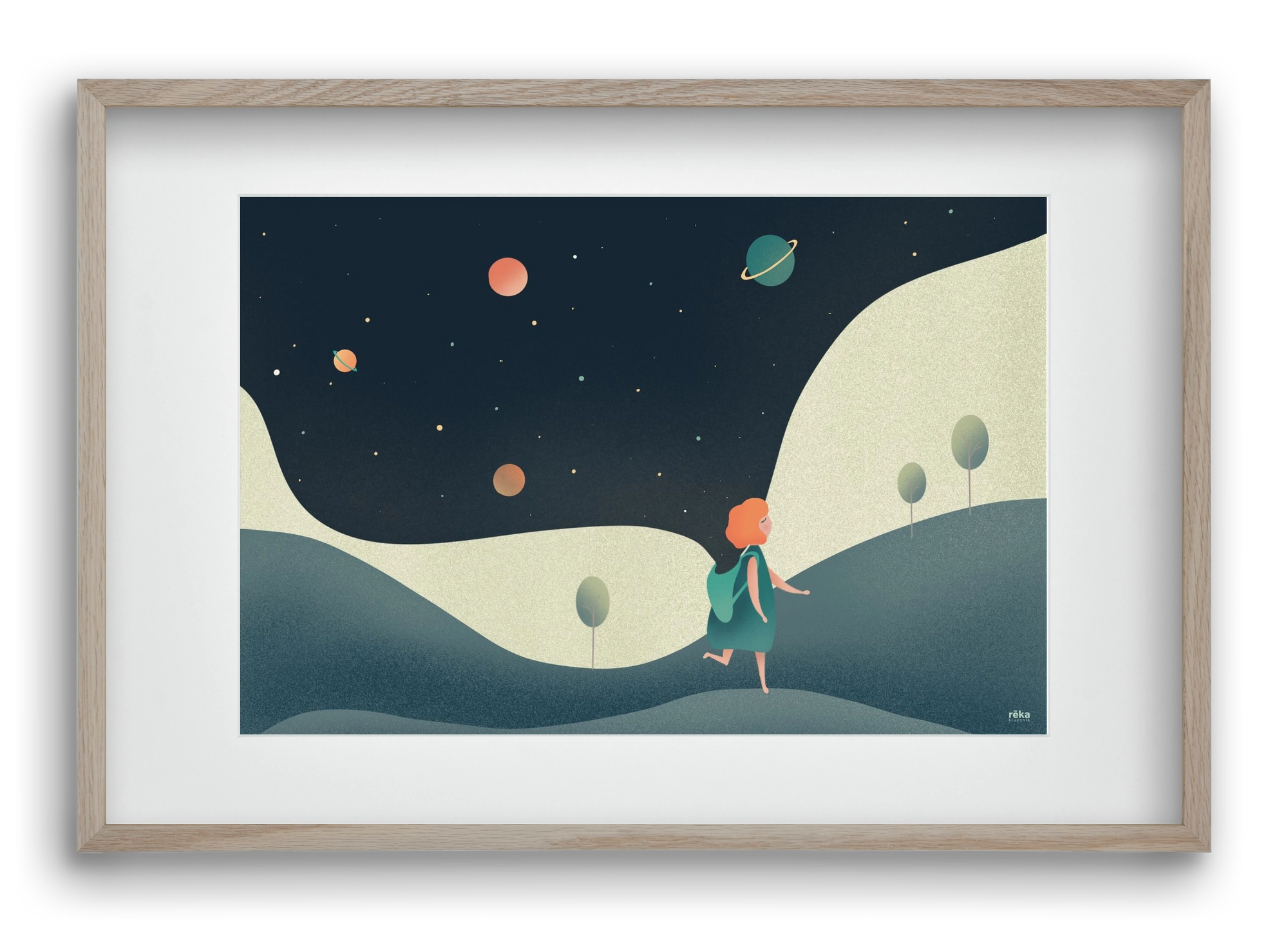 backpack universe, 60x40 cm (45x30 cm), Tölgy keret, paszpartuval